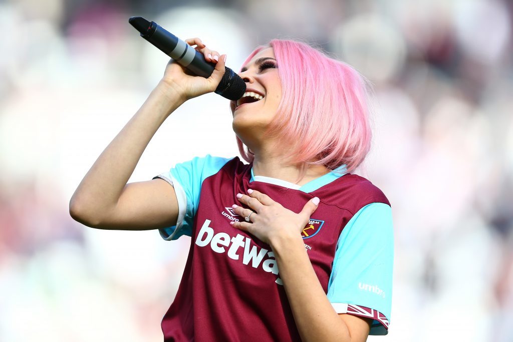 Singer Pixie Lott performs at a West Ham match (Dan Istitene/Getty Images)