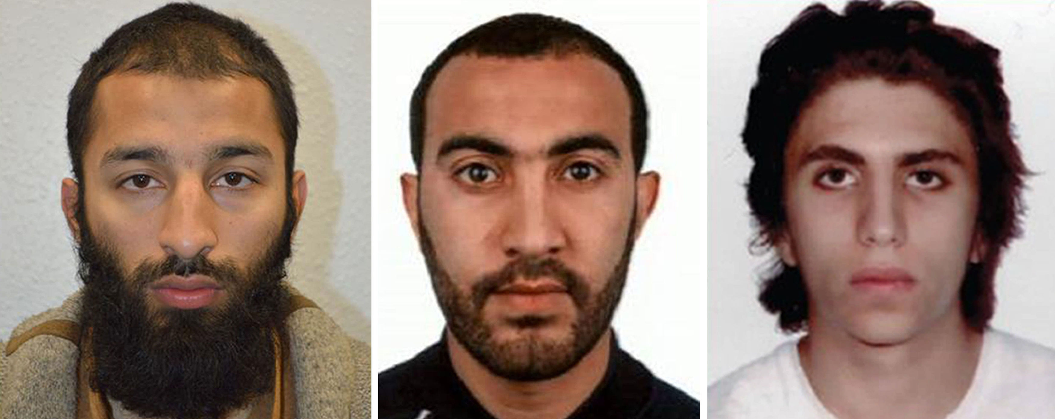 (Left to right) Khuram Shazad Butt, Rachid Redouane and Youssef Zaghba who have been named as the London Bridge terrorists. (Metropolitan Police/PA Wire)