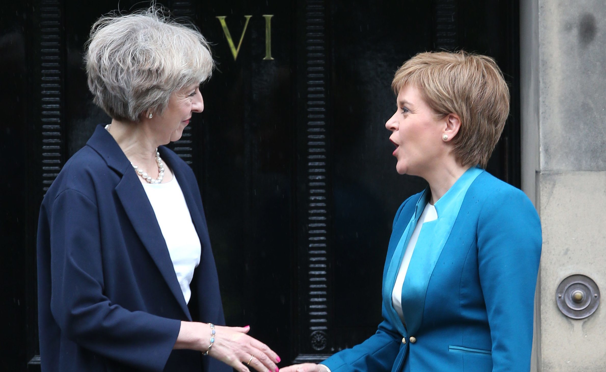Theresa May (left) meeting Nicola Sturgeon at Bute House in Edinburgh. The First Minister has told the Prime Minister that new Brexit proposals are "urgently needed" with less than a week to go until talks with the European Union begin. (Andrew Milligan/PA Wire)