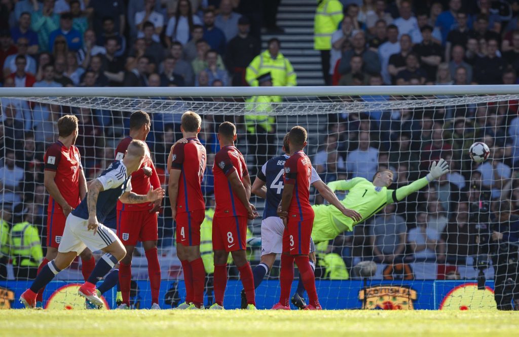 Scotland's Leigh Griffiths scores a free kick for his side (SNS)