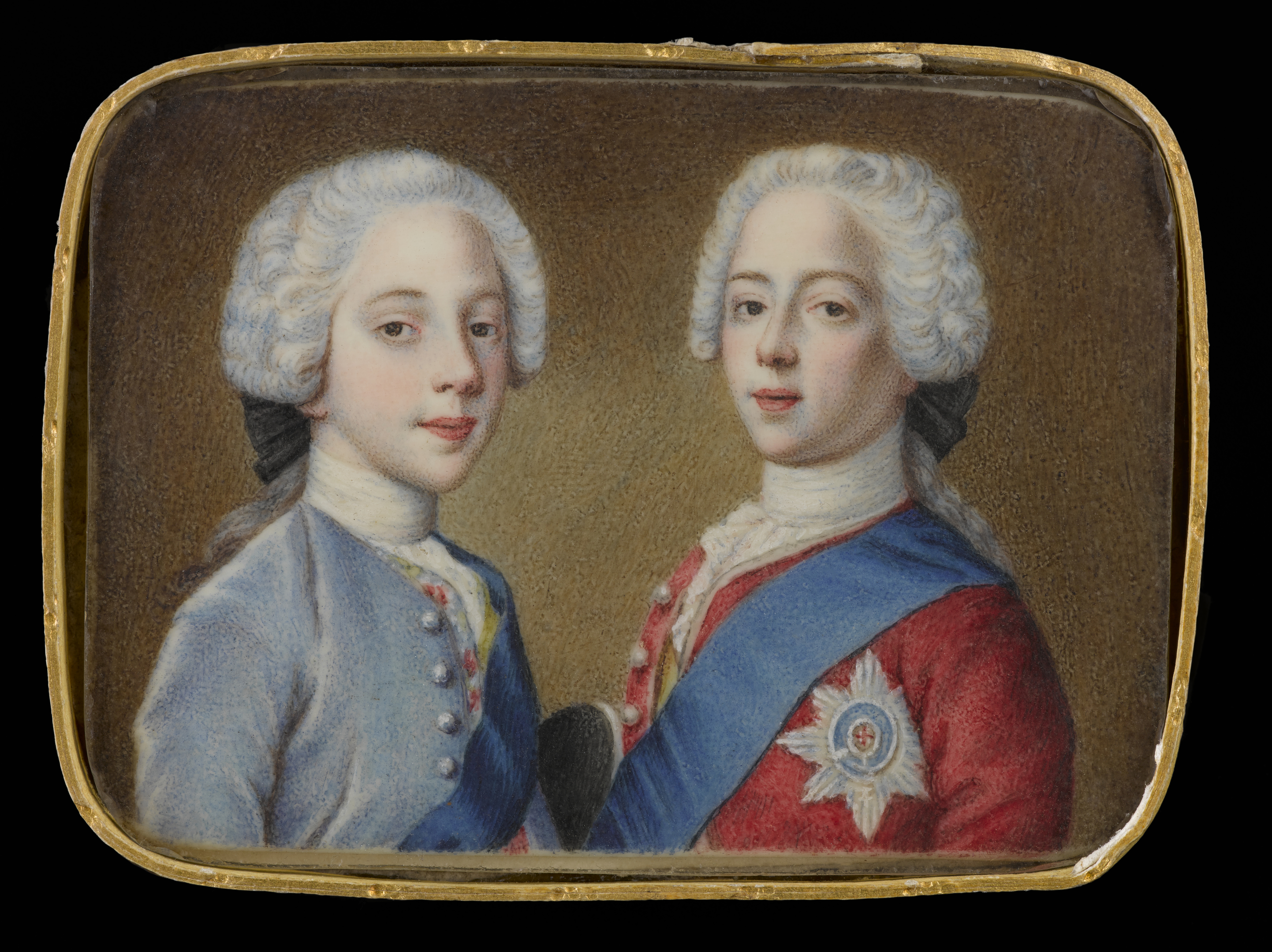 Rectangular miniature, watercolour on bone, of Princes Charles Edward and Henry Benedict Stuart