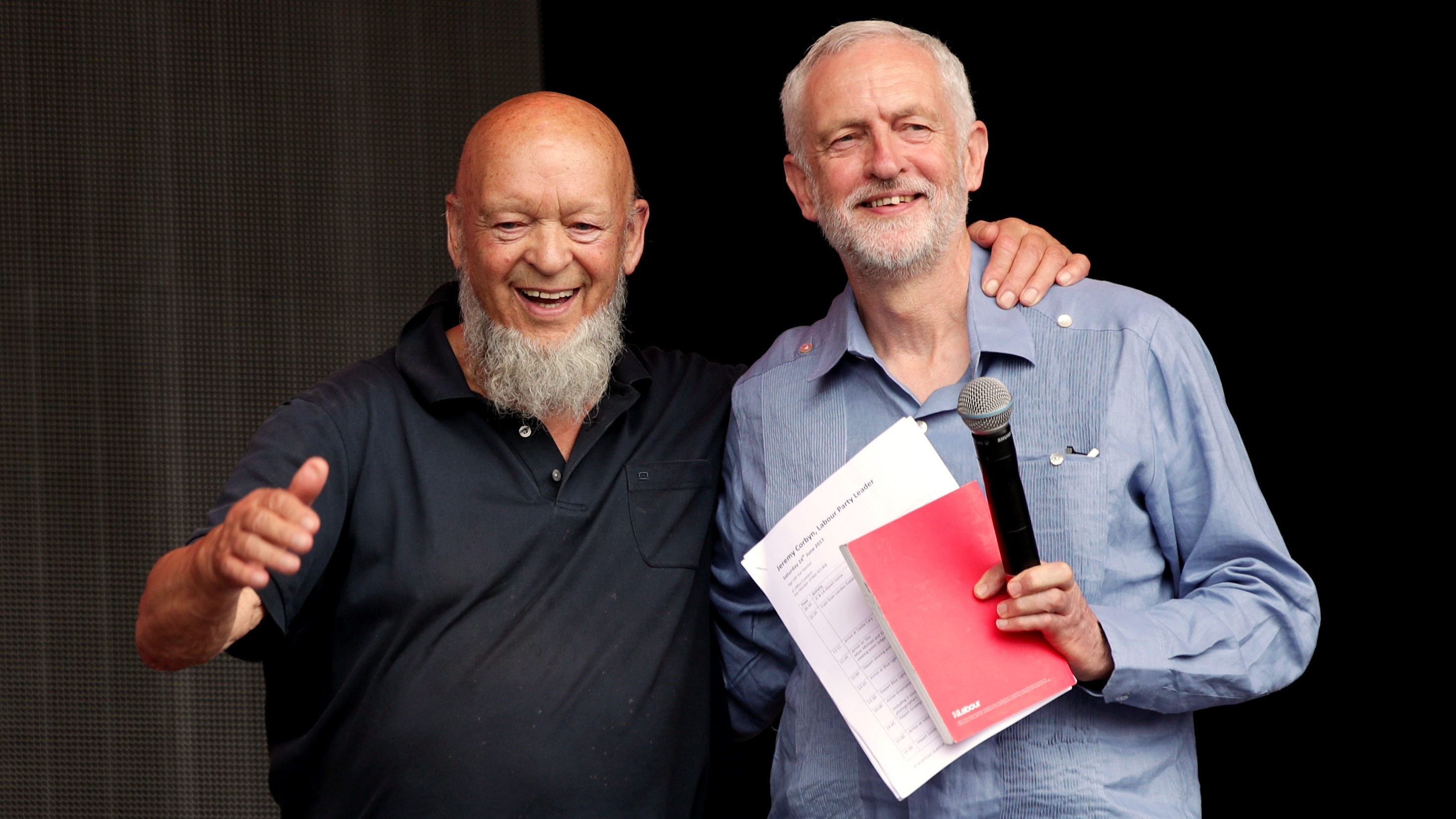 Labour leader Jeremy Corbyn (right) with Glastonbury organiser Michael Eavis (Yui Mok/PA)