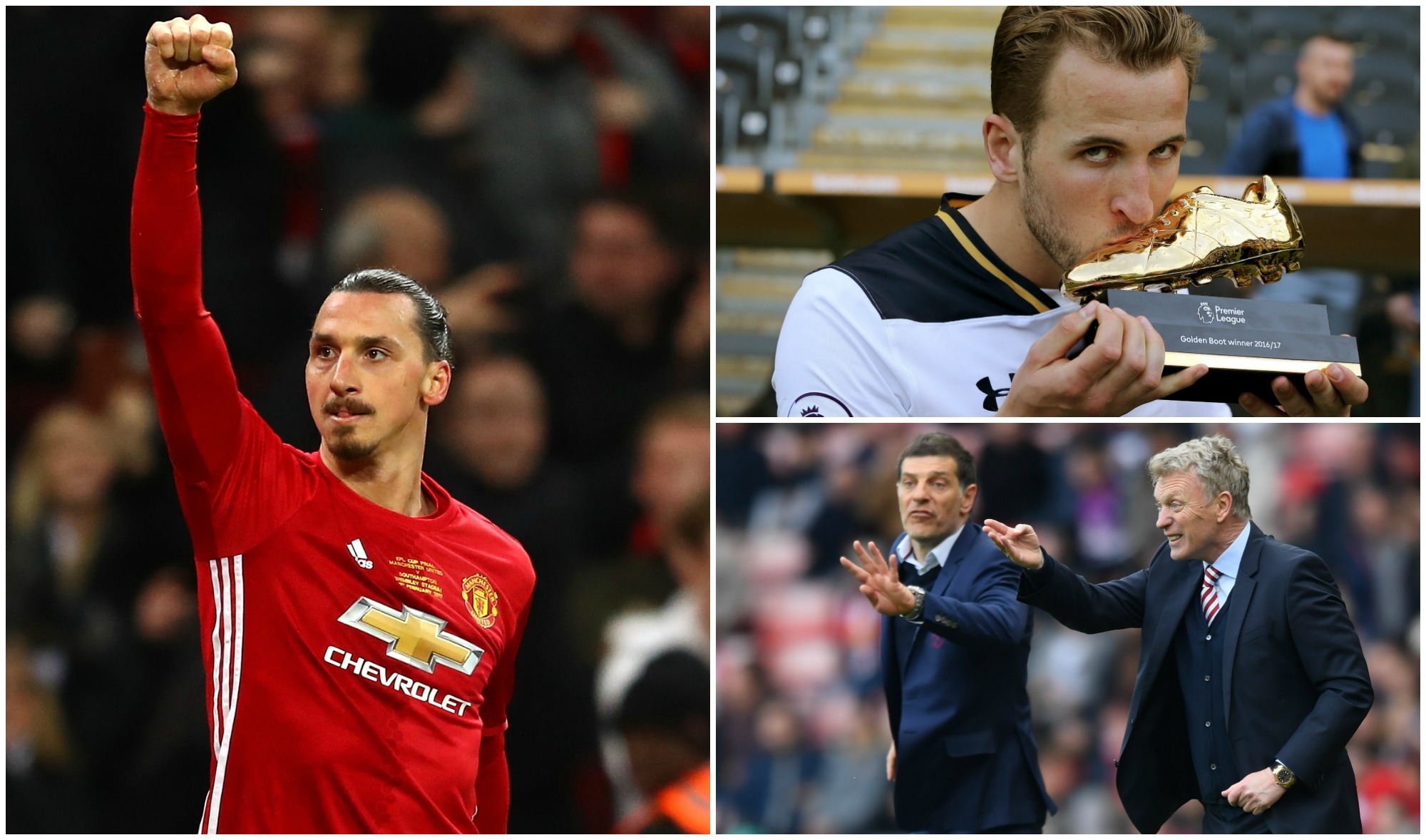 Man Utd's Zlatan Ibrahimovic, golden boot winner Harry Kane, Moyes and Bilic (Michael Steel / Nigel Roddis /Stu Forster/Getty Images)
