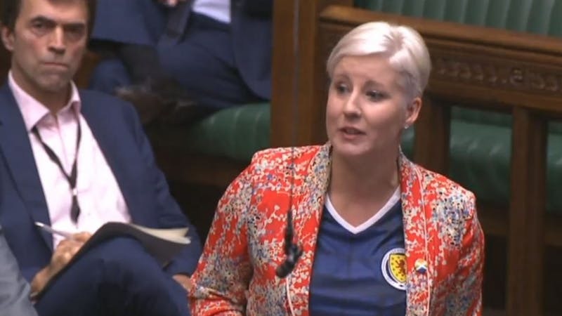 Hannah Bardell wears a Scotland shirt at PMQs