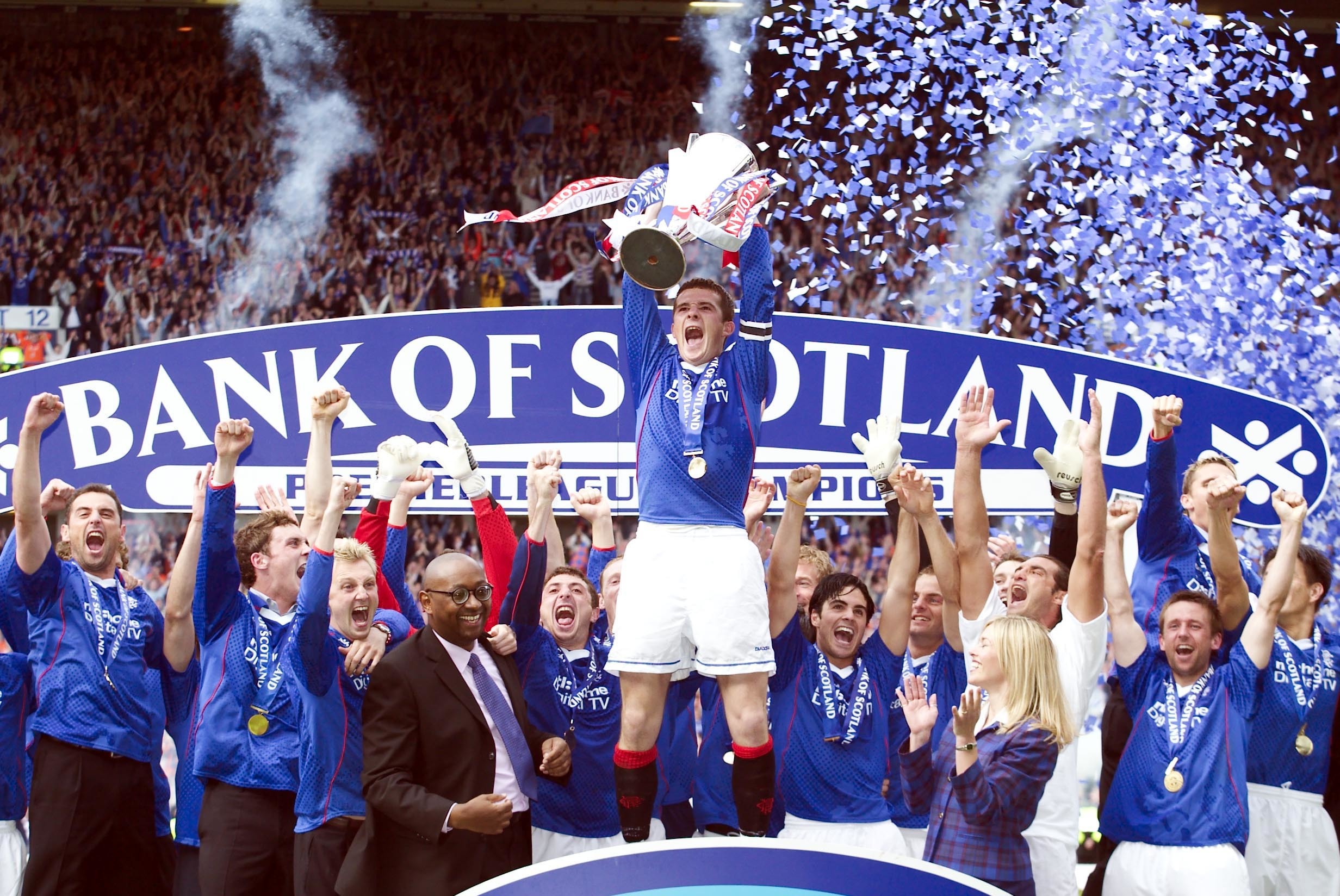 Rangers celebrate their 2003 title success when the EBTs at Ibrox were in full flow (SNS Group)