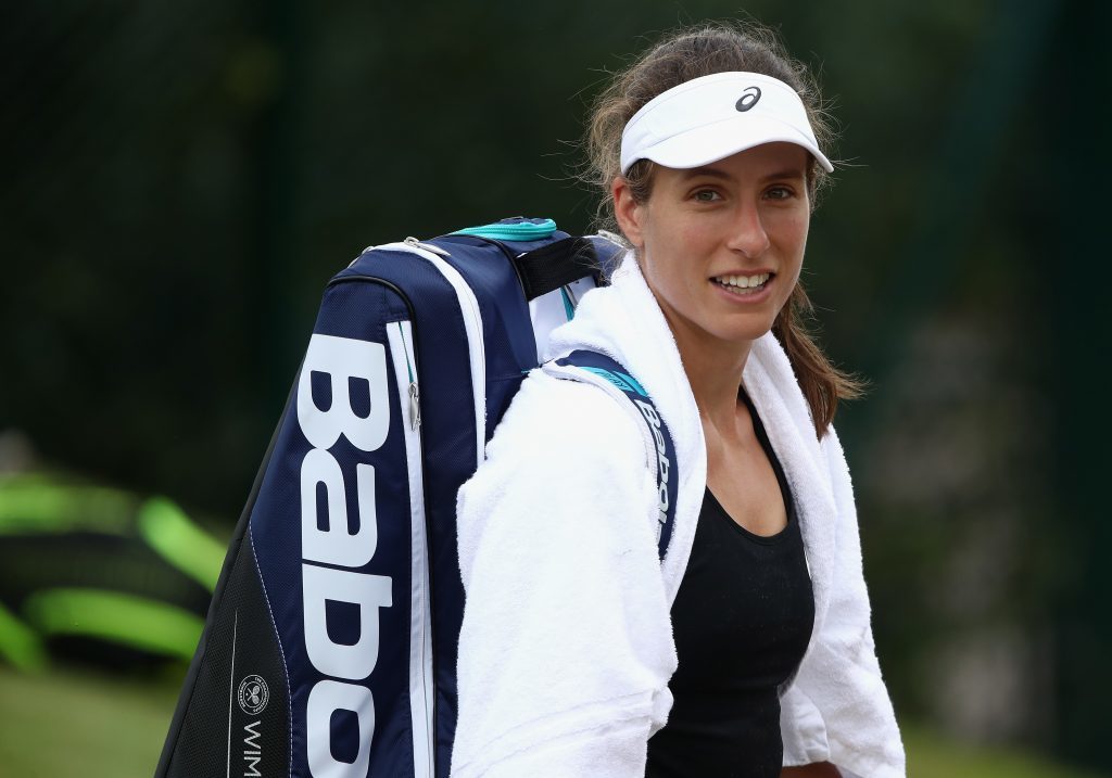 Johanna Konta of Great Britain looks on after her training session at Wimbledon on July 9, 2017 in London, England. (Julian Finney/Getty Images)