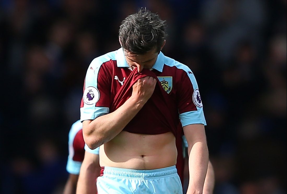 Joey Barton of Burnley is dejected after the Premier League match between Everton and Burnley at Goodison Park (Alex Livesey/Getty Images)