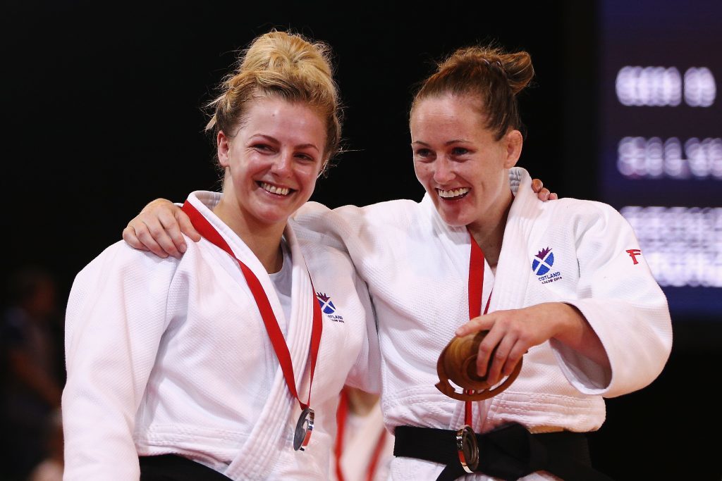 Stephanie Inglis of Scotland and Connie Ramsay of Scotland pose with their medals after competing in the Women's -57kg finals at SECC Precinct (Hannah Peters/Getty Images)