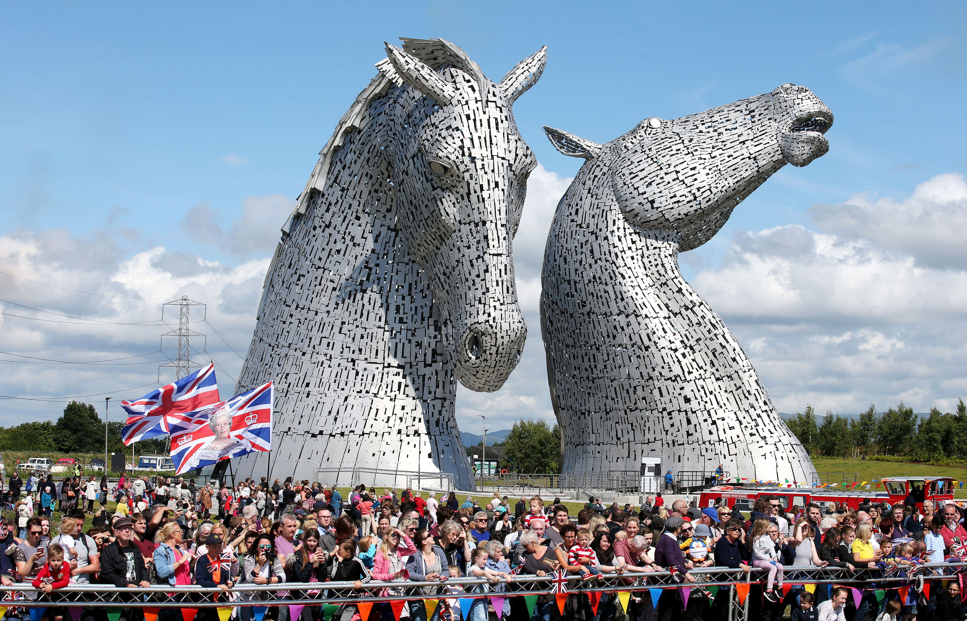 Crowds gather as Queen Elizabeth II and the Duke of Edinburgh visit The Kelpies (Andrew Milligan/PA Wire)