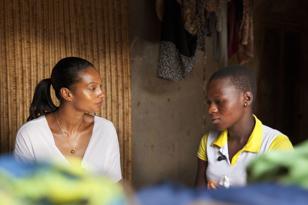 Alesha Dixon meeting Juliet, 18, who was abducted and held hostage for four days by two men (Abbie Trayler-Smith/ActionAid)