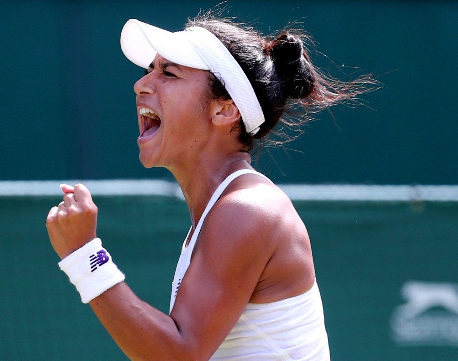 Heather Watson reacts during her match against Victoria Azarenka on day five of Wimbledon (Gareth Fuller/PA Wire)