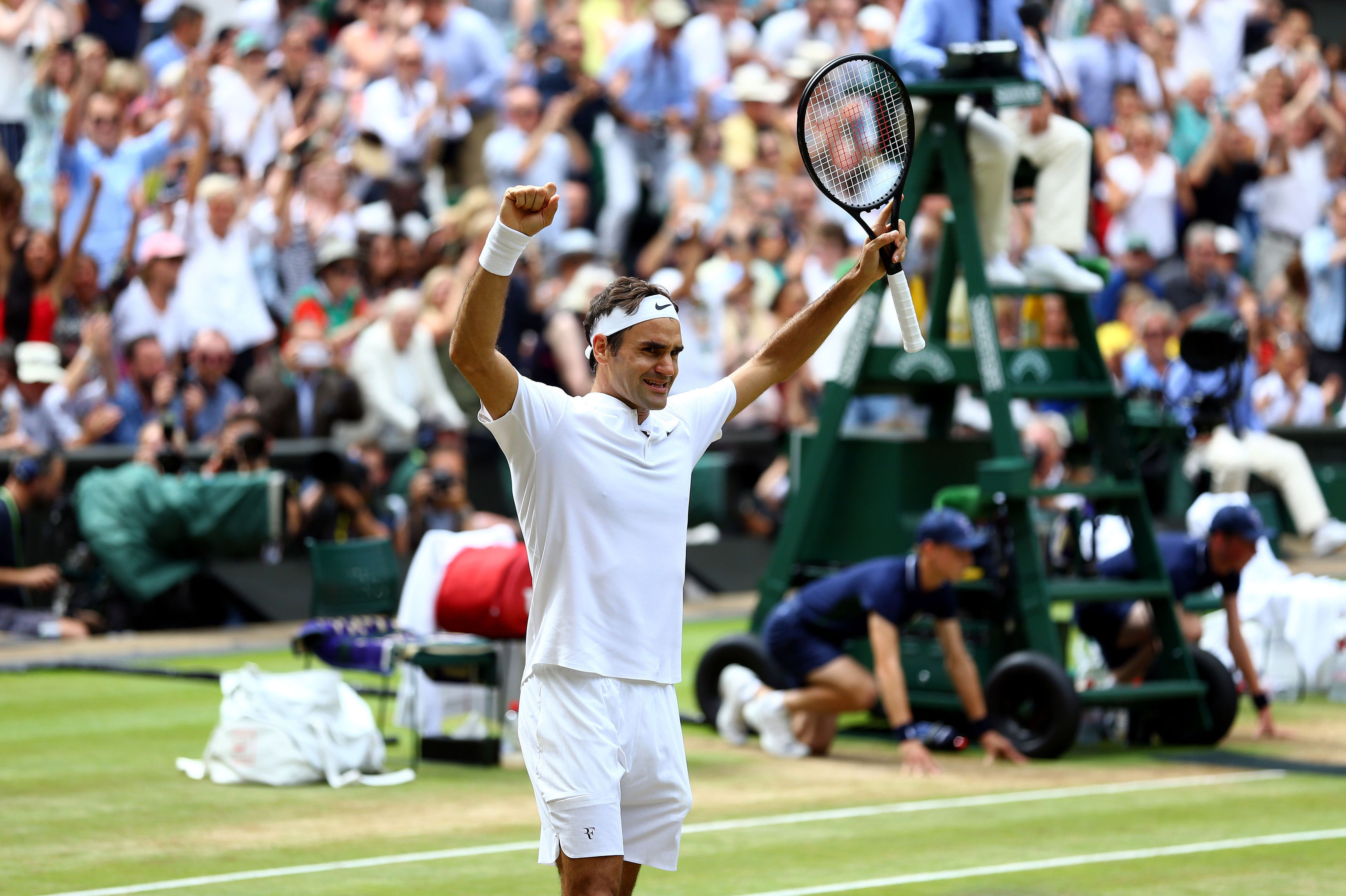 Roger Federer celebrates beating Marin Cilic (Gareth Fuller/PA Wire)