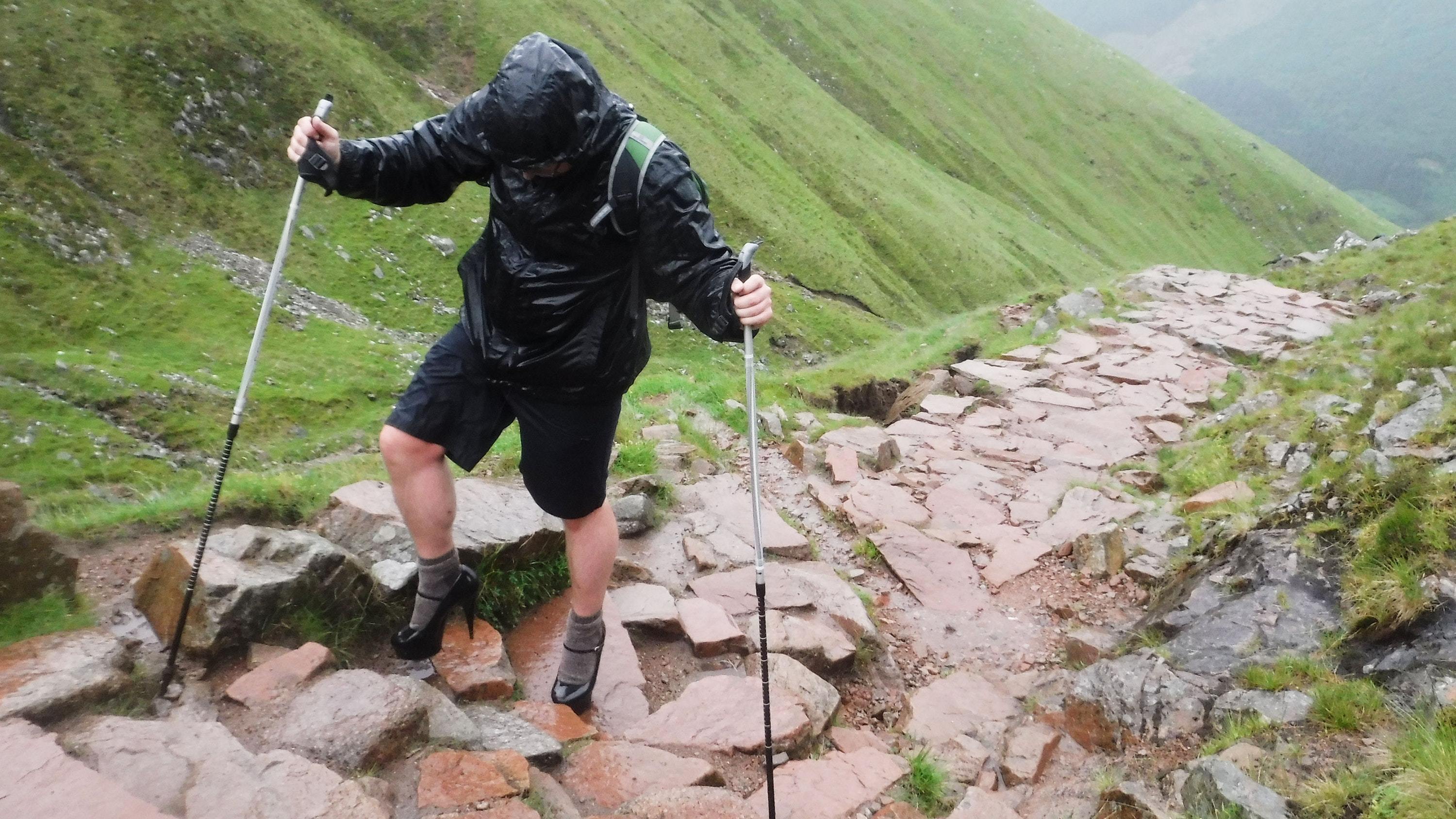 Ben Conway ditched his hiking boots to climb up Ben Nevis in a pair of five-inch heels (Callum MacKenzie Allen/PA)