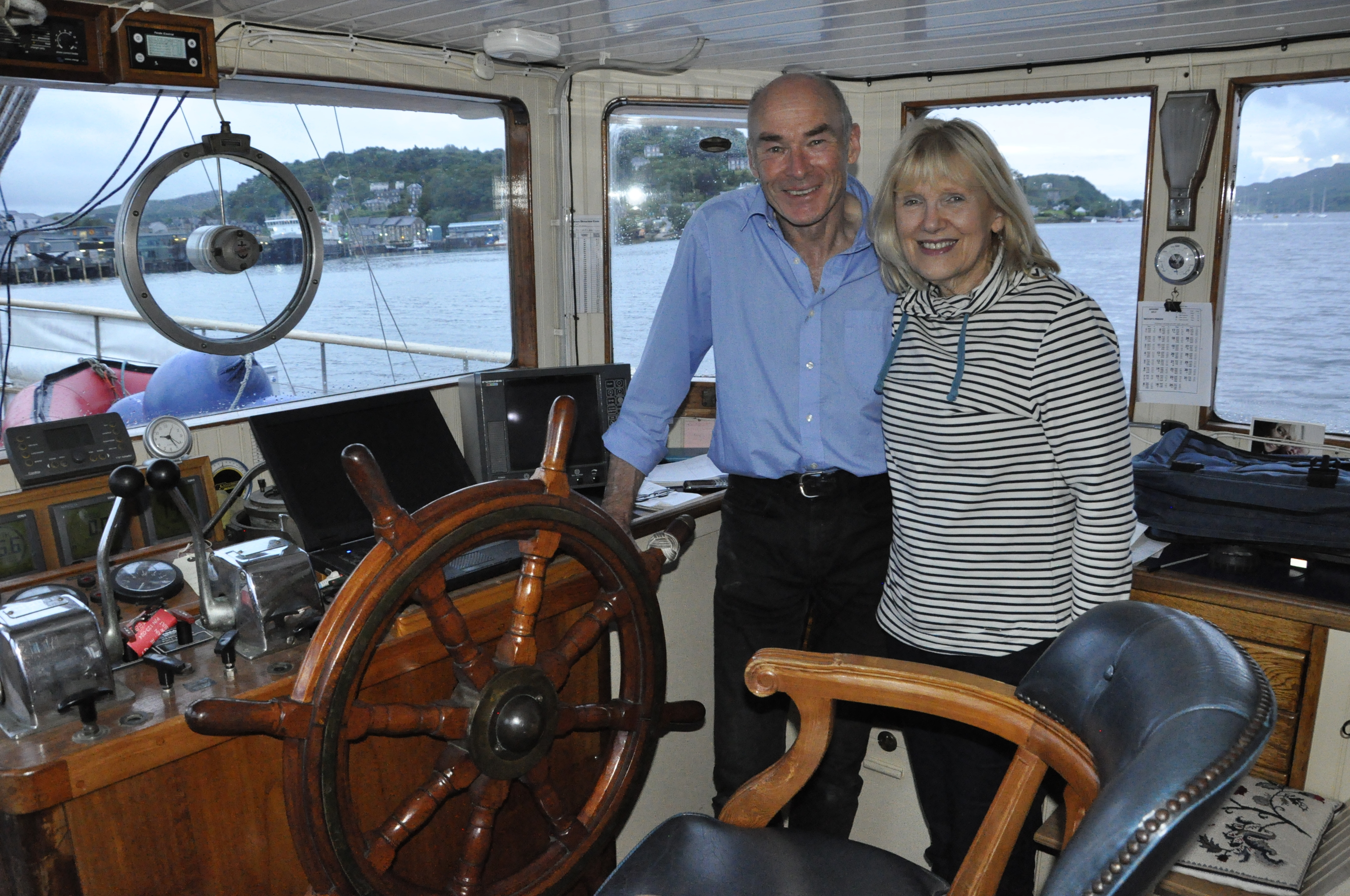 Gus and Sue at the wheel (Oban Times)