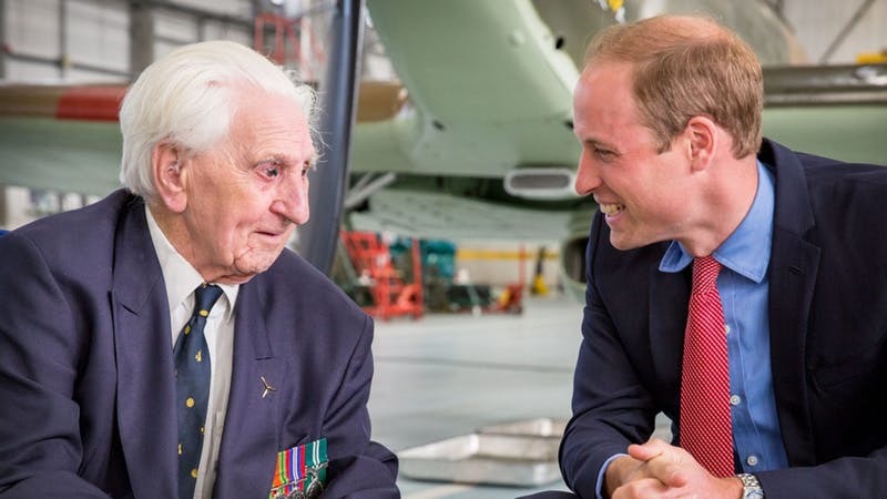 Spitfire pilot Ken Wilkinson chats to Prince William - with who he once shared a 'dirty story'