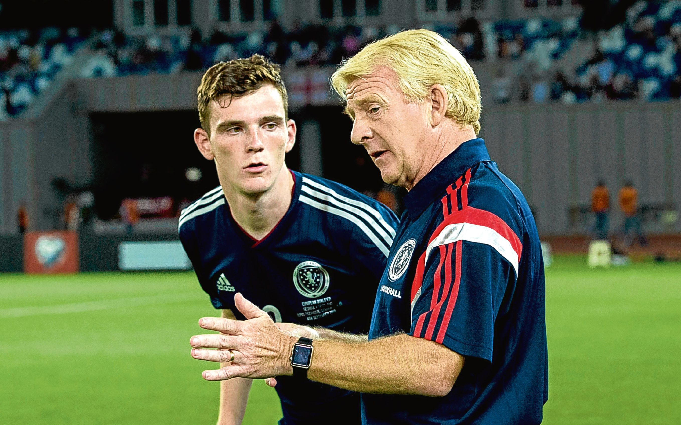 Scotland manager Gordon Strachan (right) with Andrew Robertson (SNS Group)