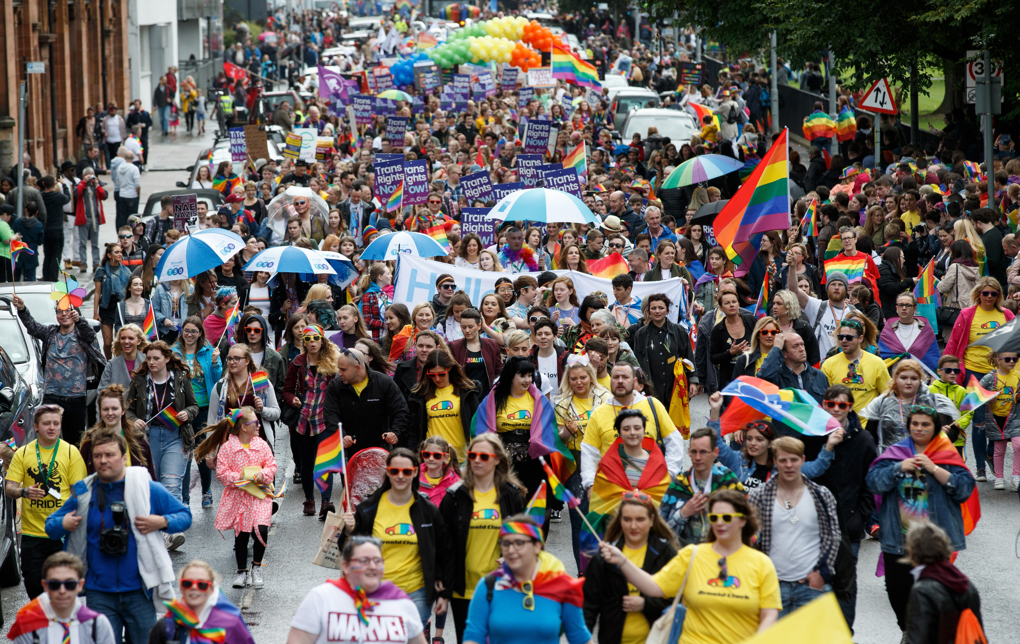 Thousands of people take part in the Glasgow Pride march (Robert Perry/Getty Images)