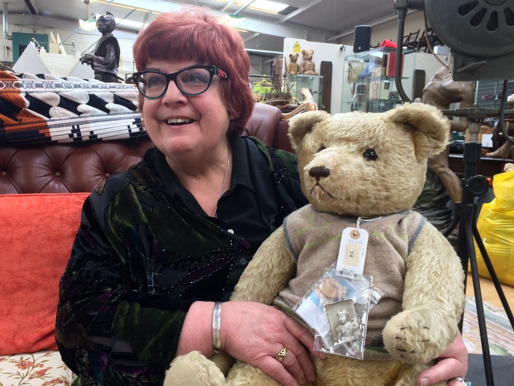 Jill Barker with one of her 35 bears (Hansons Auctioneers/PA Wire)