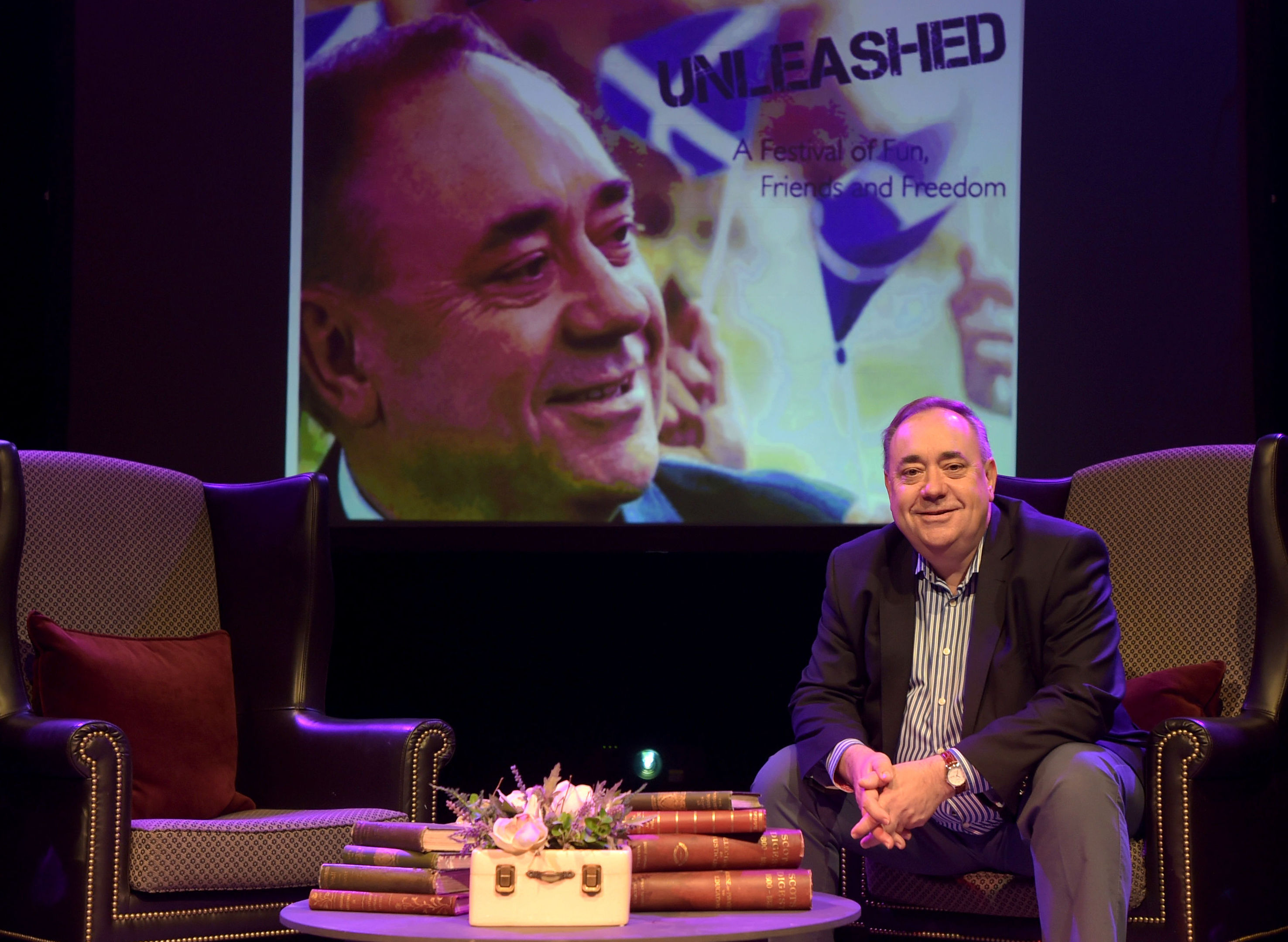 Former First Minister Alex Salmond during a photocall on stage at the Assembly Rooms in Edinburgh ahead of his 2017 Festival Fringe show Alex Salmond Unleashed. (Lesley Martin/PA Wire)
