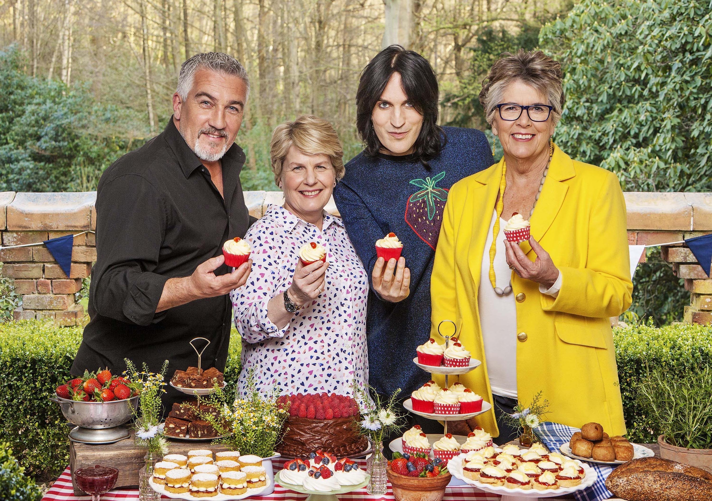 The judges and presenters for The Great British Bake Off (left to right) Paul Hollywood, Sandi Toksvig, Noel Fielding and Prue Leith ( Love Productions/Channel 4/Mark Bourdillon/PA Wire)