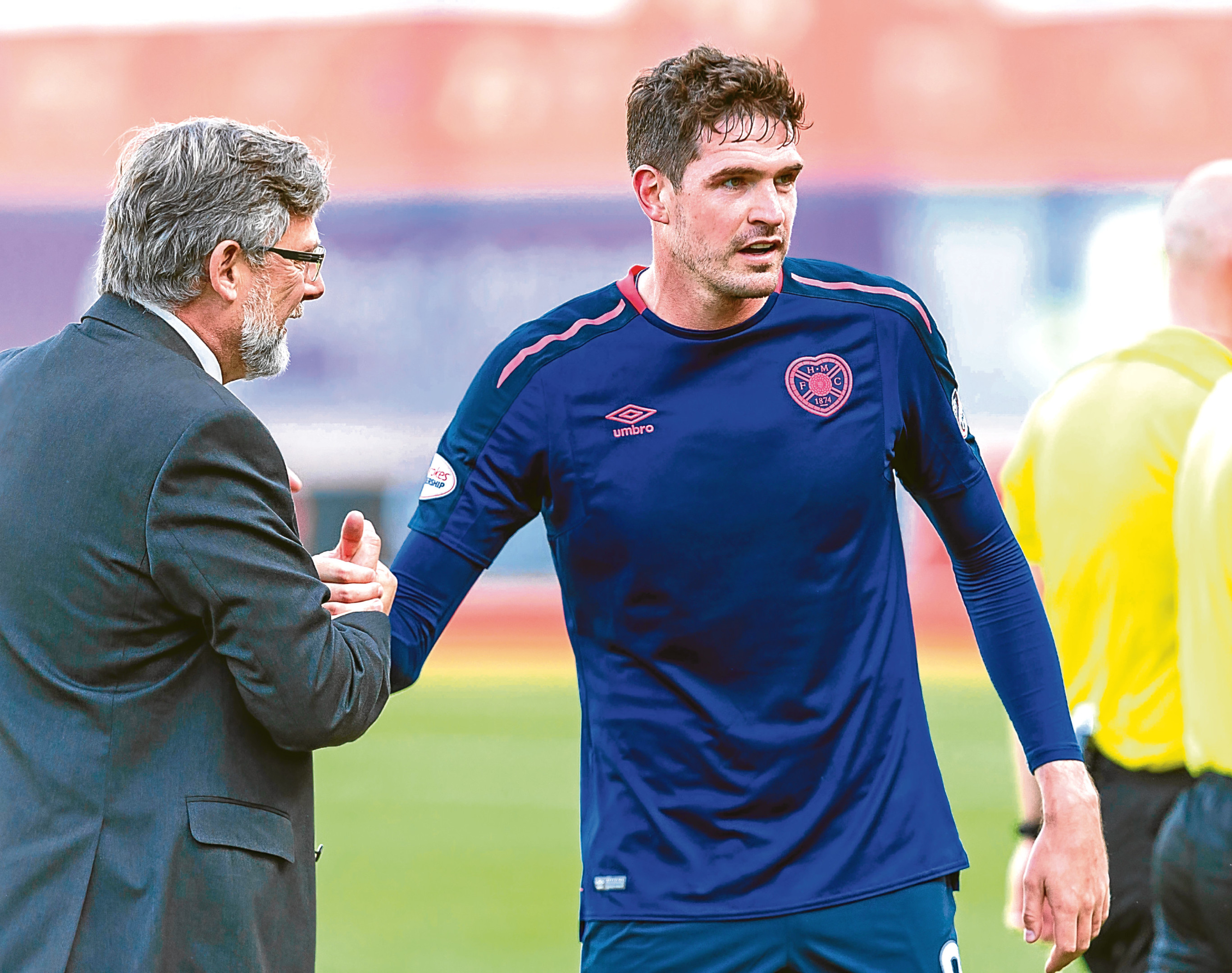 Hearts Manager Craig Levein (L) with Kyle Lafferty (SNS)