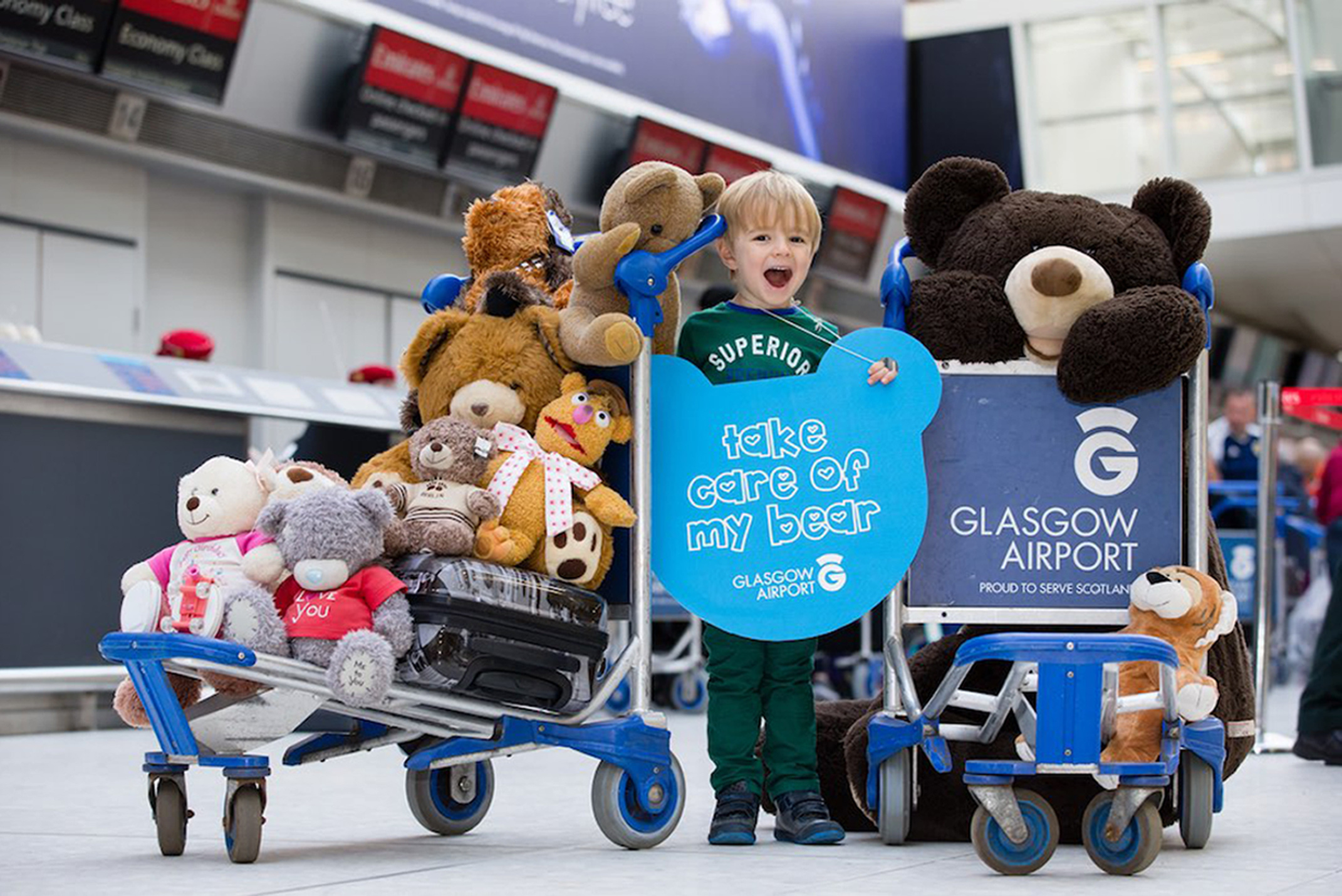 Glasgow Airport want to reunite young passengers with hundreds of teddies left behind on their travels (Martin Shields/Glasgow Airport/PA Wire)