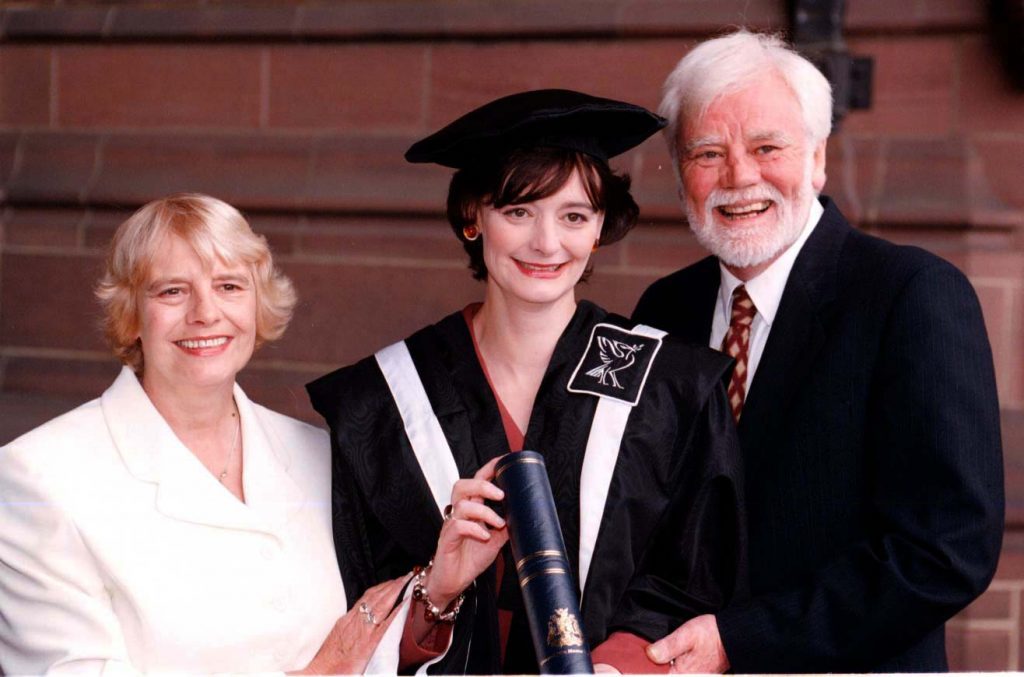 Cherie Booth with her parents Gale and Tony Booth after receiving an honorary fellowship from John Moore's University. The actor and political campaigner, who starred in Till Death Us Do Part, has died, his family said in a statement. (Peter Wilcock/PA Wire)