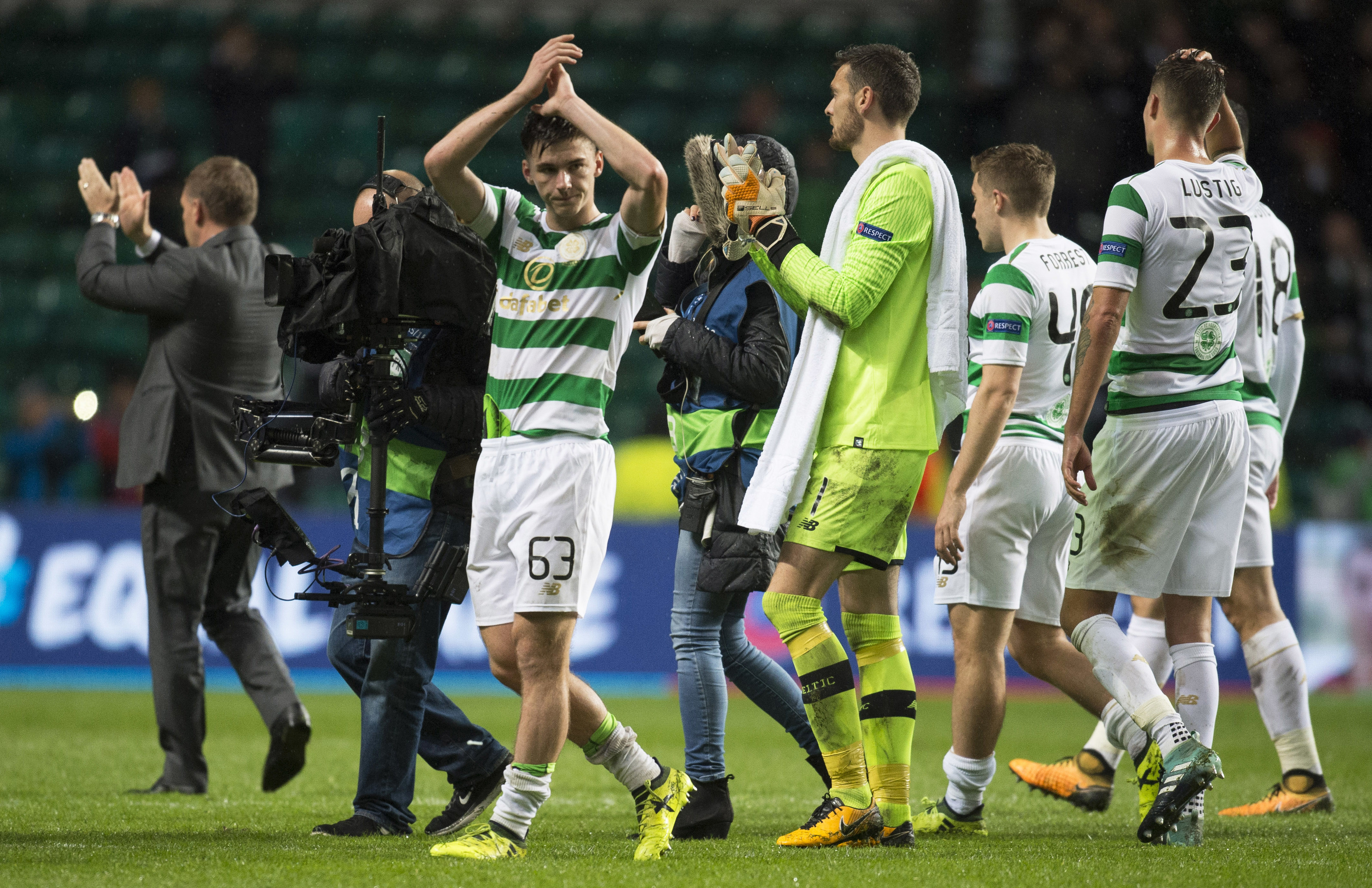 Celtic's Kieran Tierney at full time in the midweek Champions League drubbing (SNS Group)