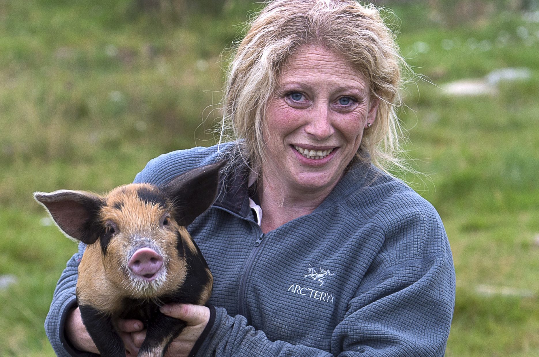 Michelle on her Pig Farm at Achvraid near Inverness (Trevor Martin)