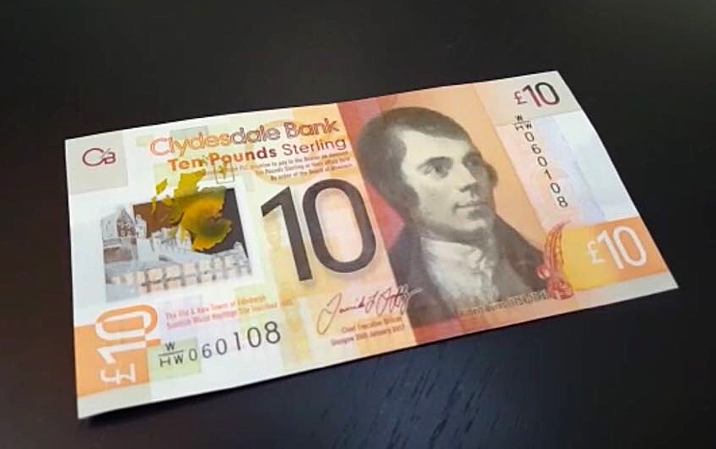 A view of the Clydesdale Bank Scottish £10 polymer note (Owen Clachers/PA Wire)