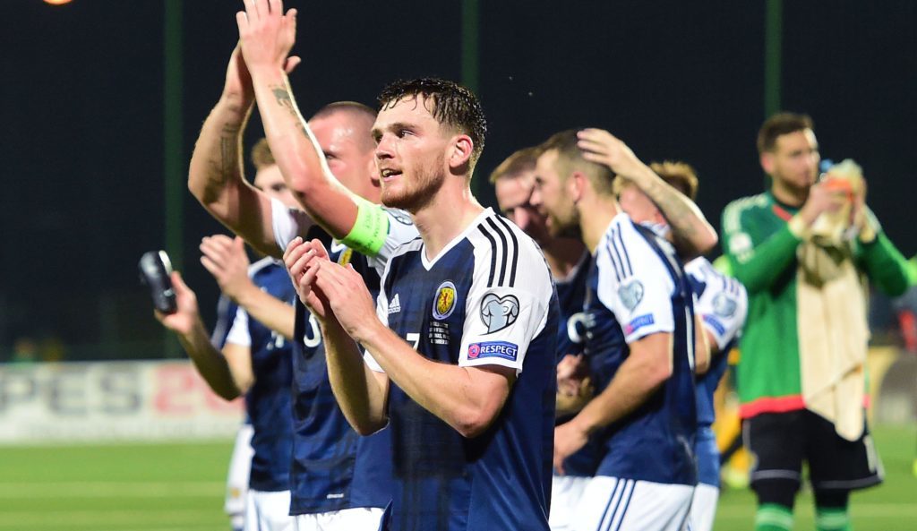 Scotland's Andy Robertson applauds the fans at full time (SNS Group)
