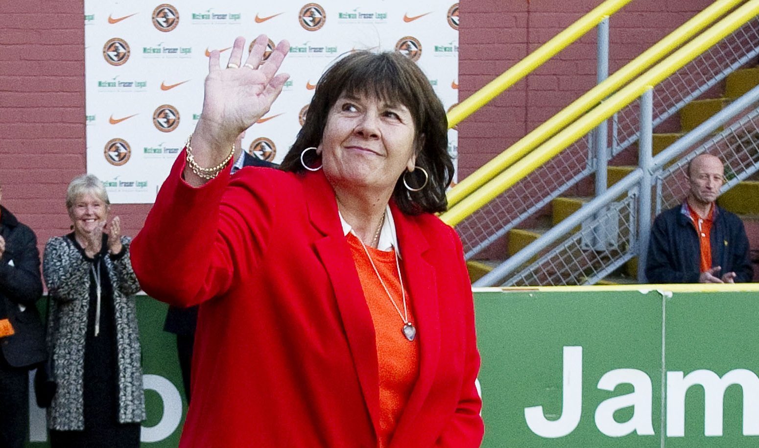 Amanda Kopel, widow of Dundee United player Frank Kopel addresses the fans at half-time at Tannadice (SNS Group)