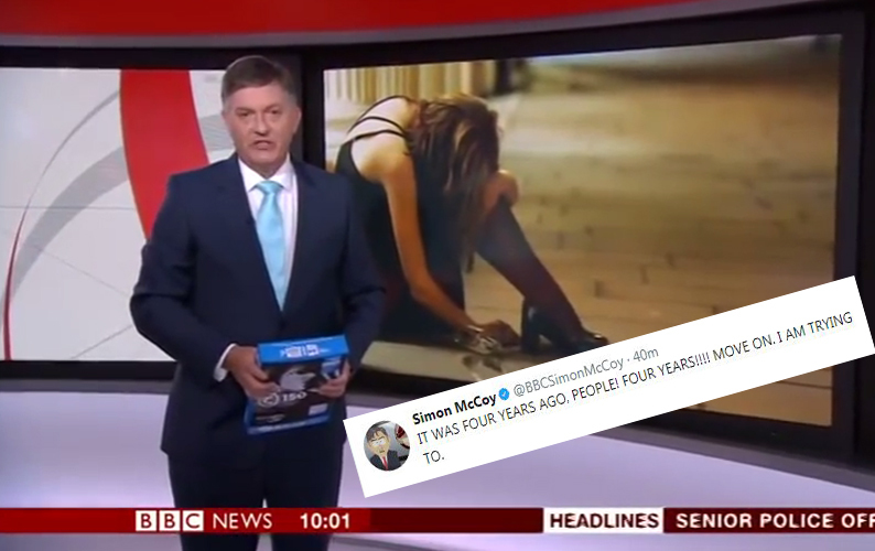 BBC newsreader Simon McCoy had the gaffe four years ago