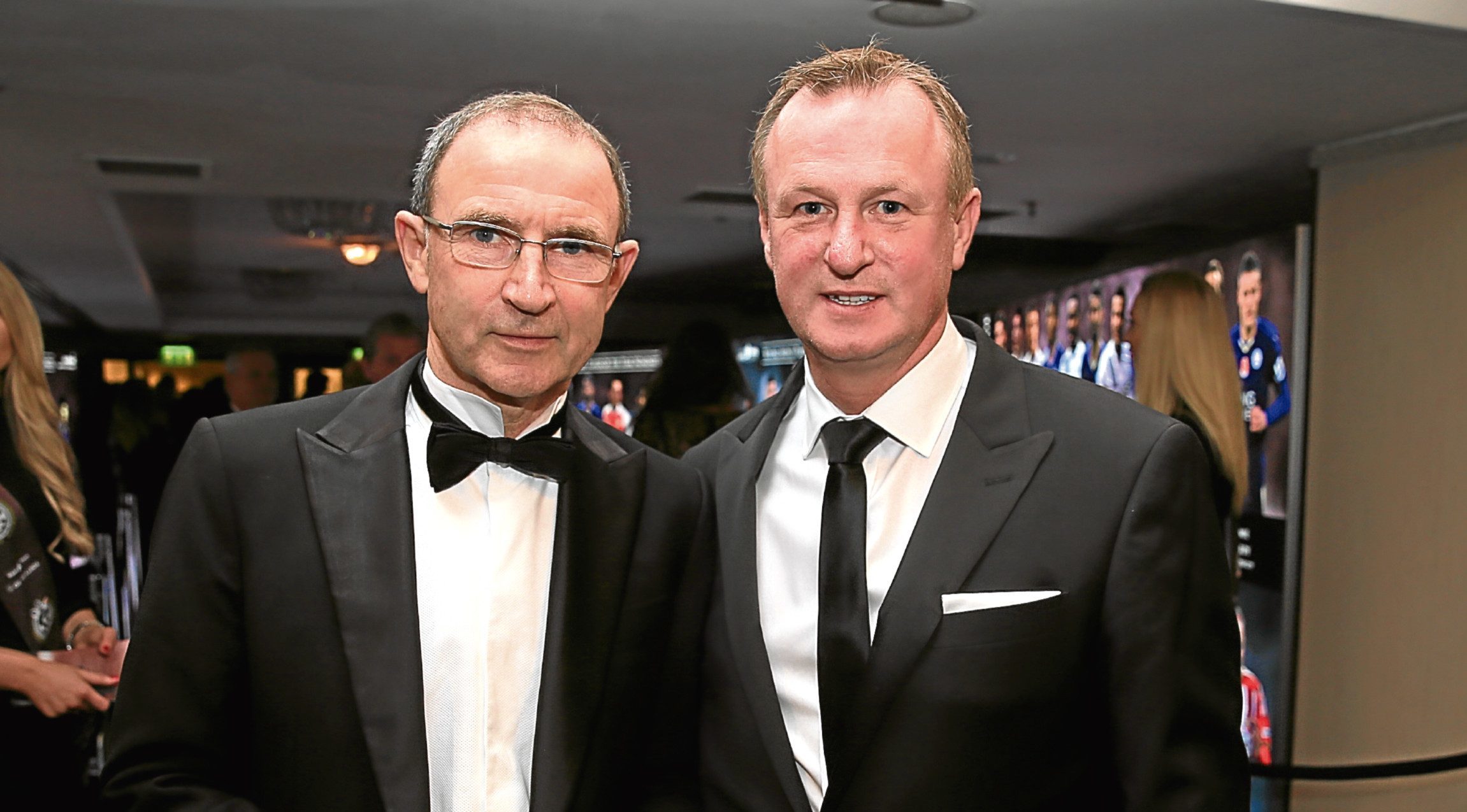 Republic of Ireland manager Martin O'Neill (left) and Northern Ireland manager Michael O'Neill (right) during the PFA Awards at the Grosvenor House Hotel, London.