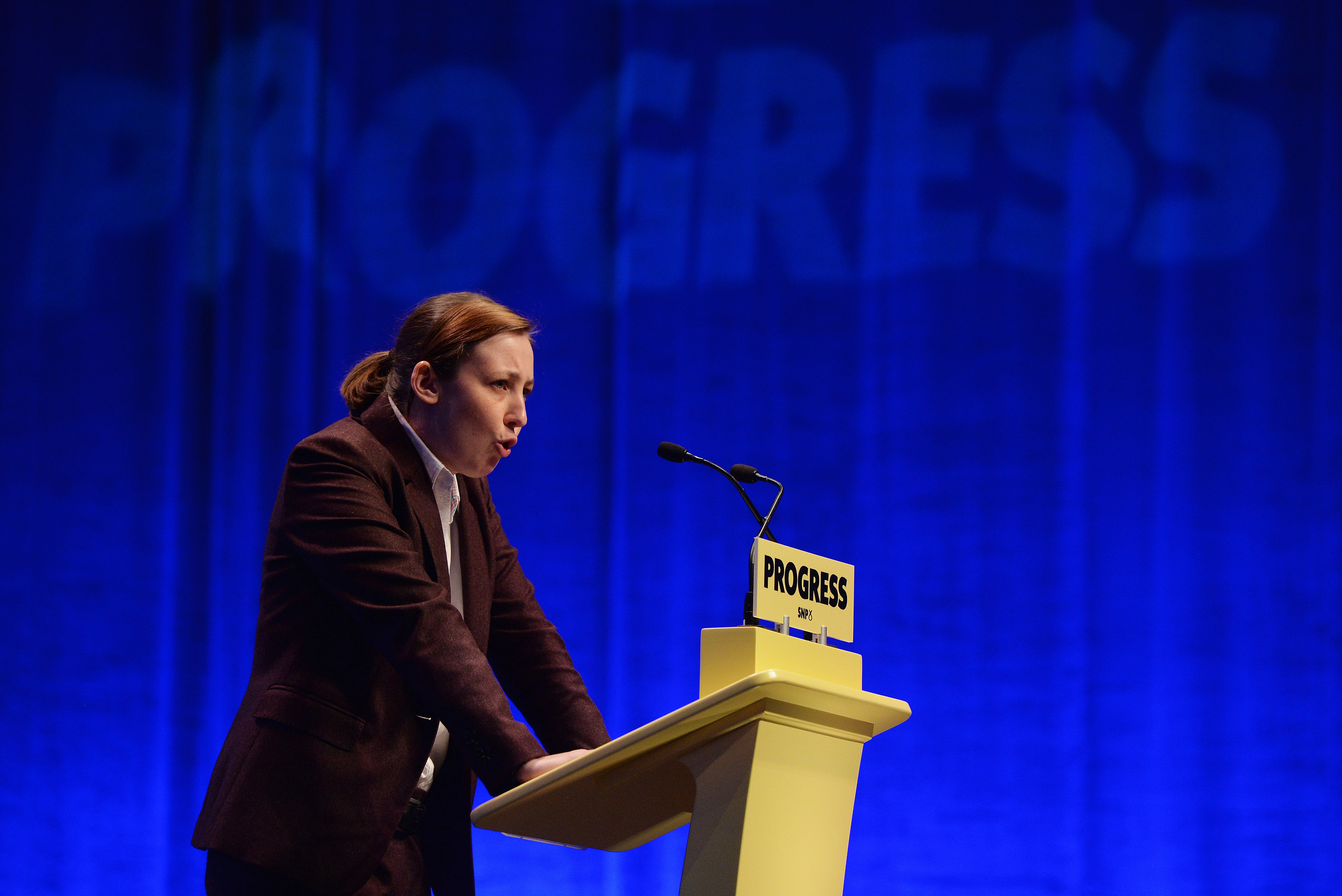 Mhairi Black MP, speaks to delegates ahead of First Minister & SNP Leader Nicola Sturgeon's keynote speech at The SNP Autumn Conference 2017 at the Scottish Exhibition and Conference Centre on October 10, 2017 in Glasgow, Scotland. (Mark Runnacles/Getty Images)