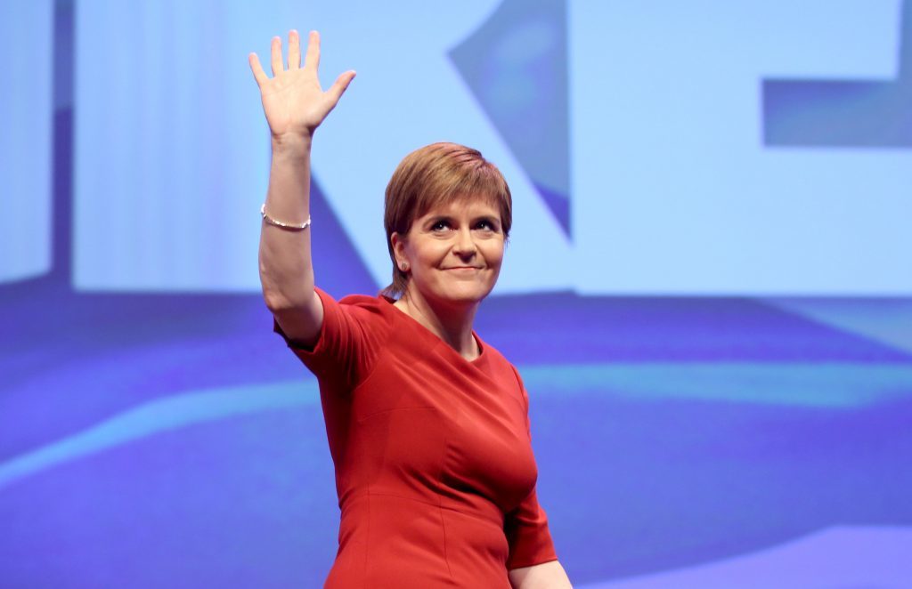 First Minister Nicola Sturgeon after delivering her keynote speech at the Scottish National Party conference at the SEC Centre in Glasgow. (Jane Barlow/PA Wire)
