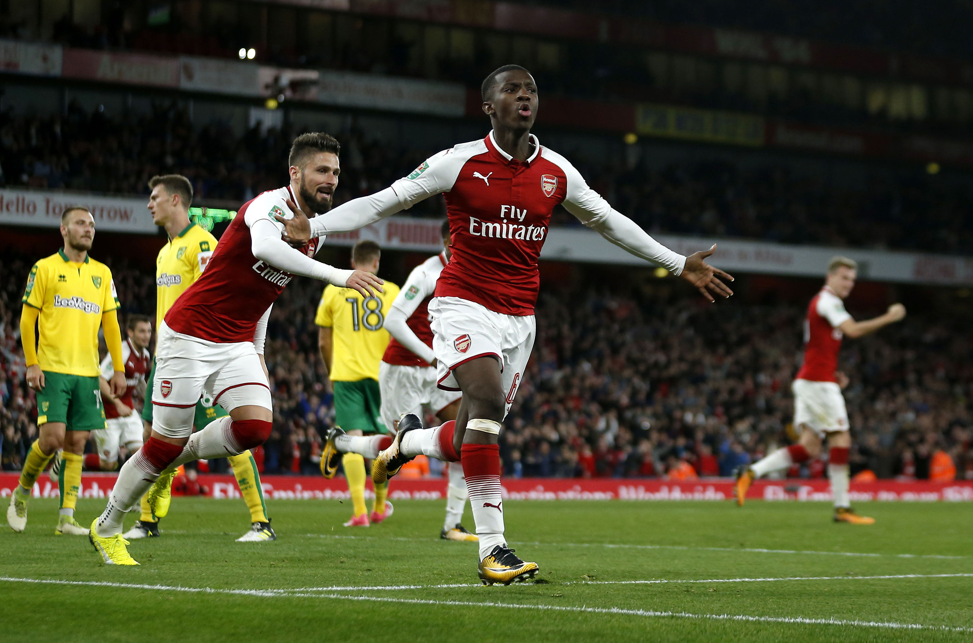 Eddie Nketiah celebrates scoring his Arsenal's first goal of the game (Paul Harding/PA Wire)