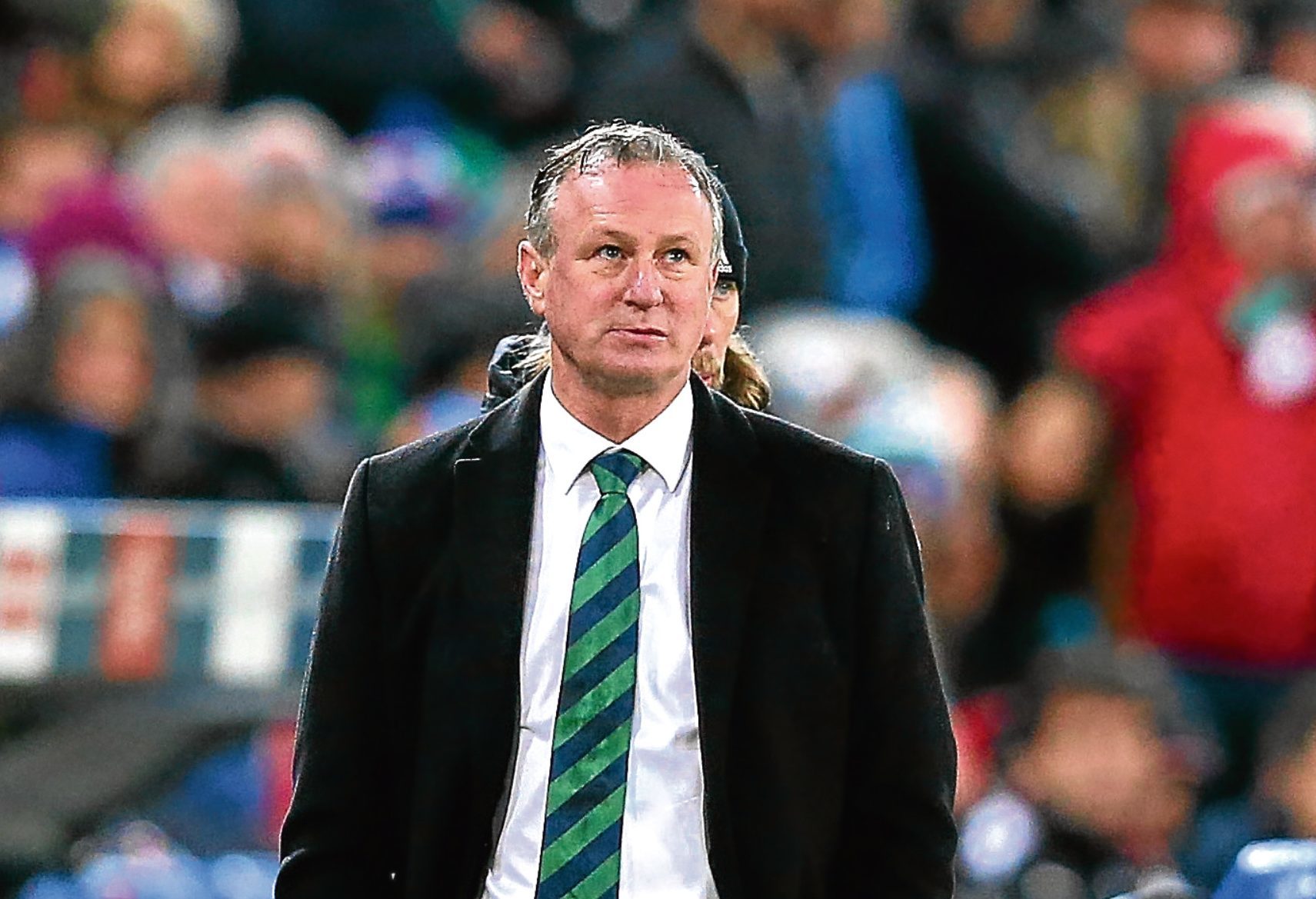 Michael O'Neill, Manager of Northern Ireland looks on during the FIFA 2018 World Cup Qualifier Play-Off: Second Leg between Switzerland and Northern Ireland at St. Jakob-Park on November 12, 2017 in Basel, Basel-Stadt.  (Alex Livesey/Getty Images)