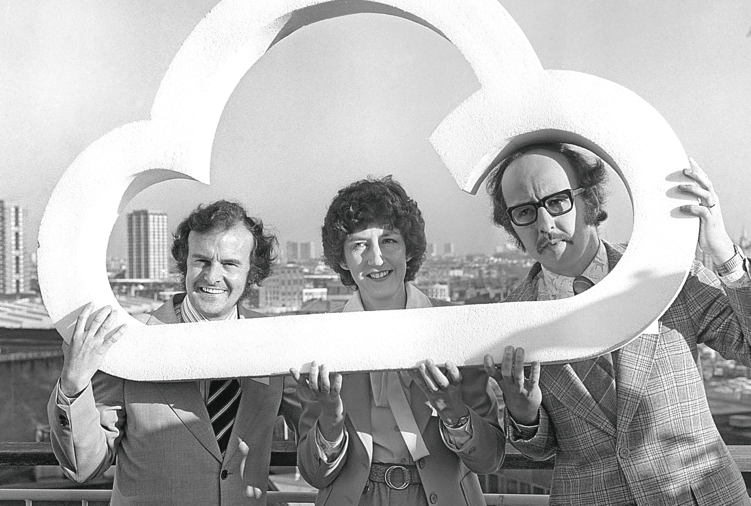 BBC weather forecasters Bert Foord (left), Barbara Edwards and Michael Fish