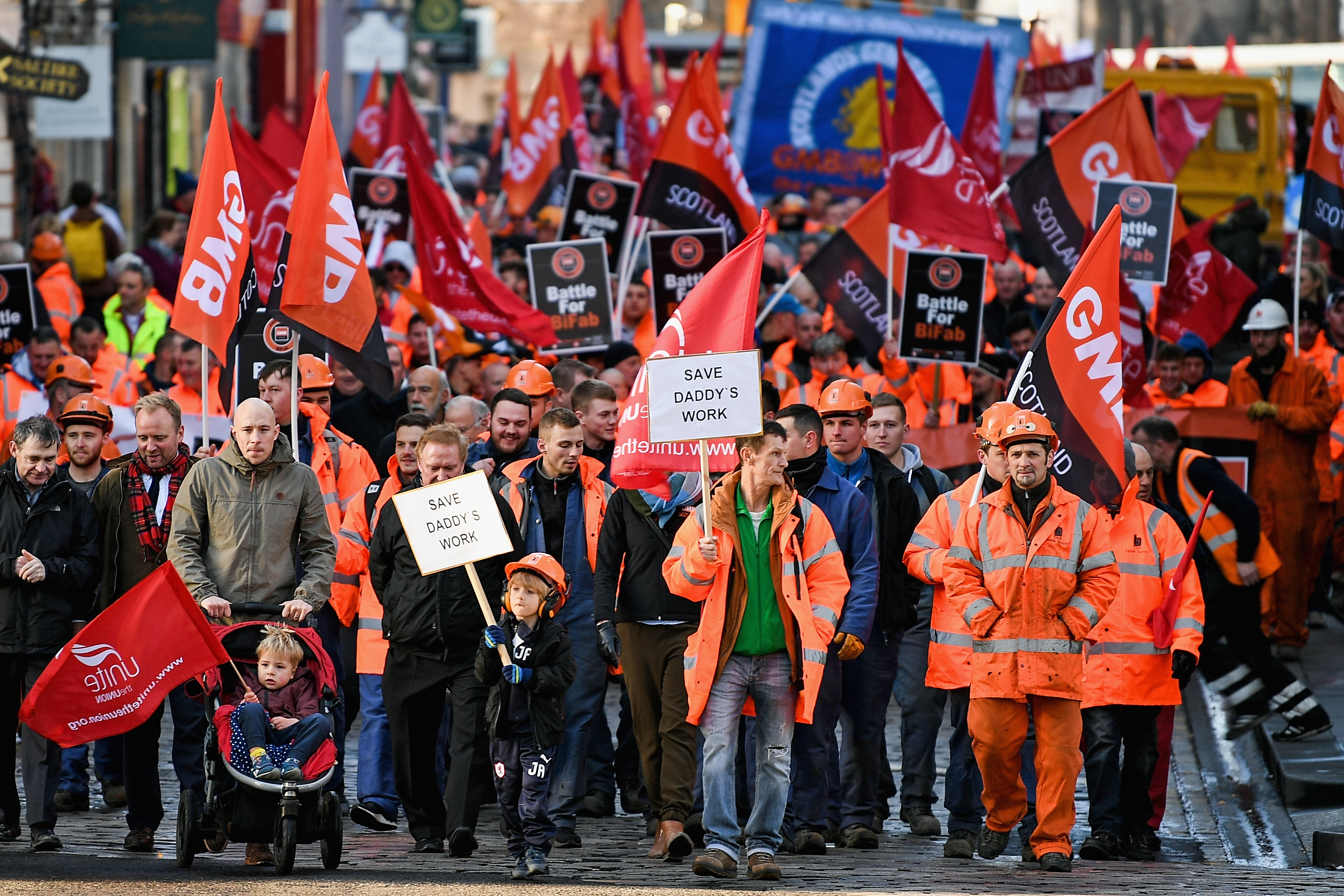 Workers from engineering firm BiFab hold a demonstration in Edinburgh (Jeff J Mitchell/Getty Images)