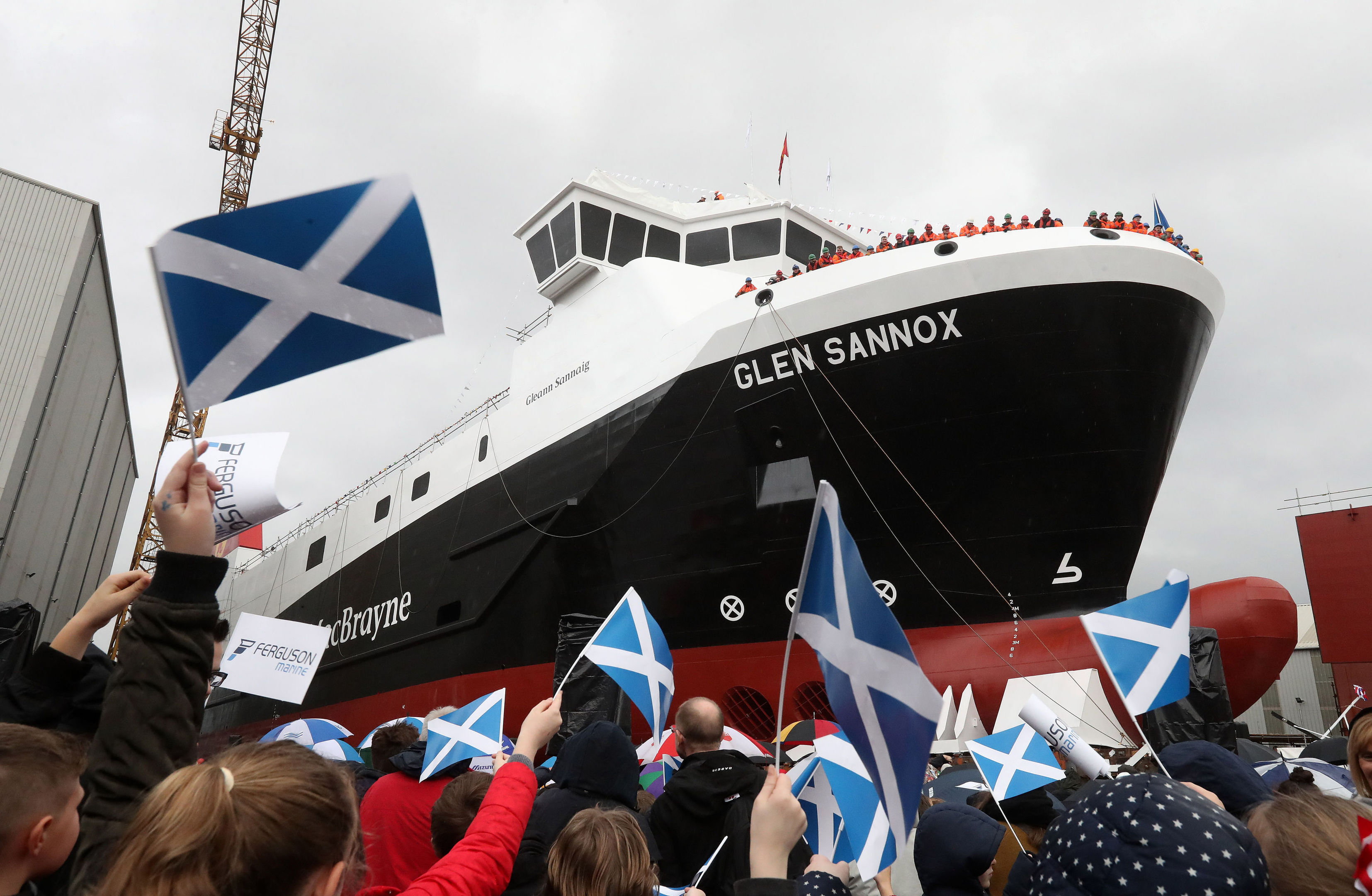 The launch of MV Glen Sannox, the UK's first LNG ferry, at Ferguson Marine Engineering in Port Glasgow (Andrew Milligan/PA Wire)