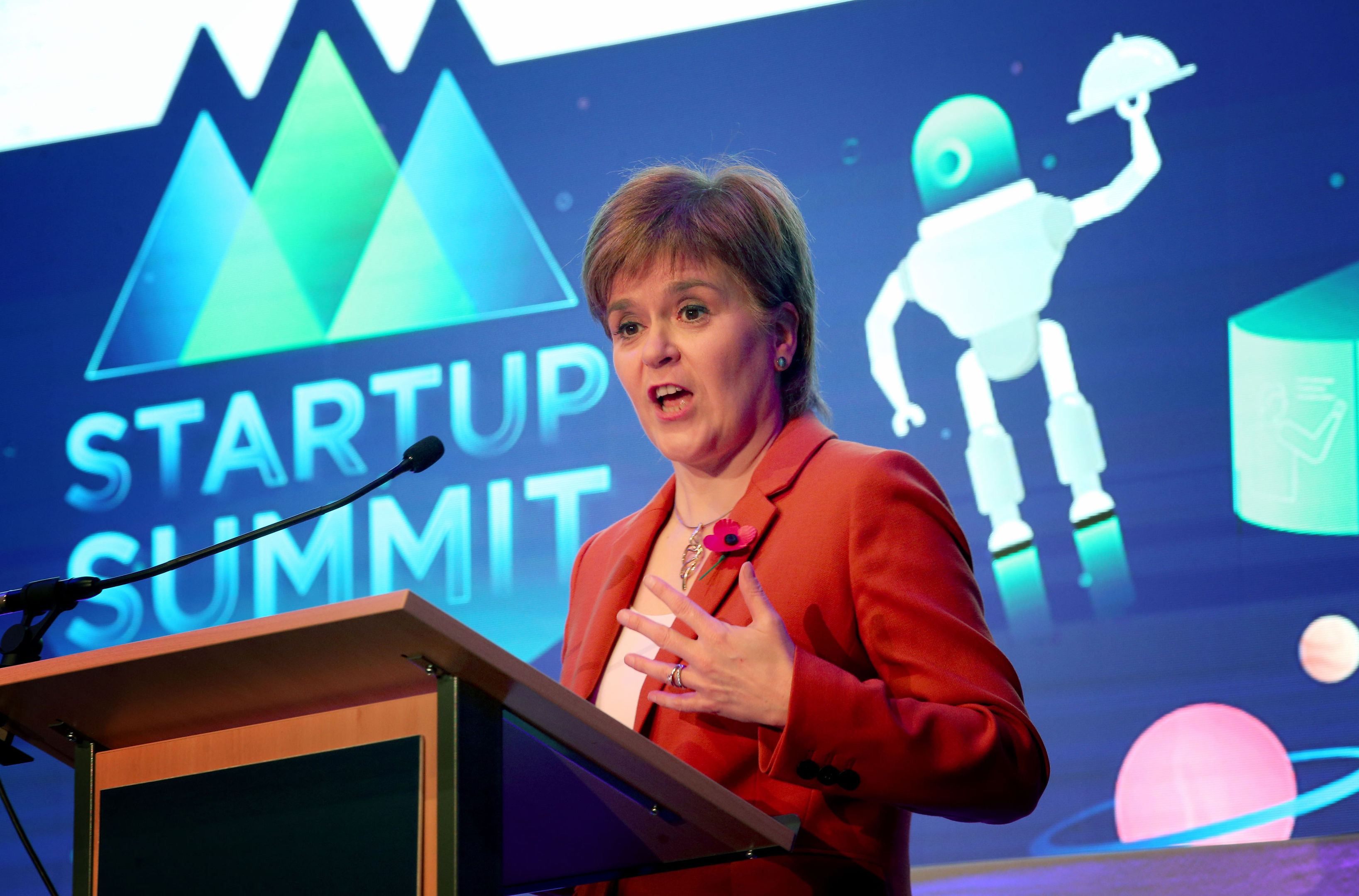 First Minister Nicola Sturgeon delivers a speech to the Start-Up Summit, an annual event focused on helping new businesses grow, at the Assembly Rooms in Edinburgh. (Jane Barlow/PA Wire)