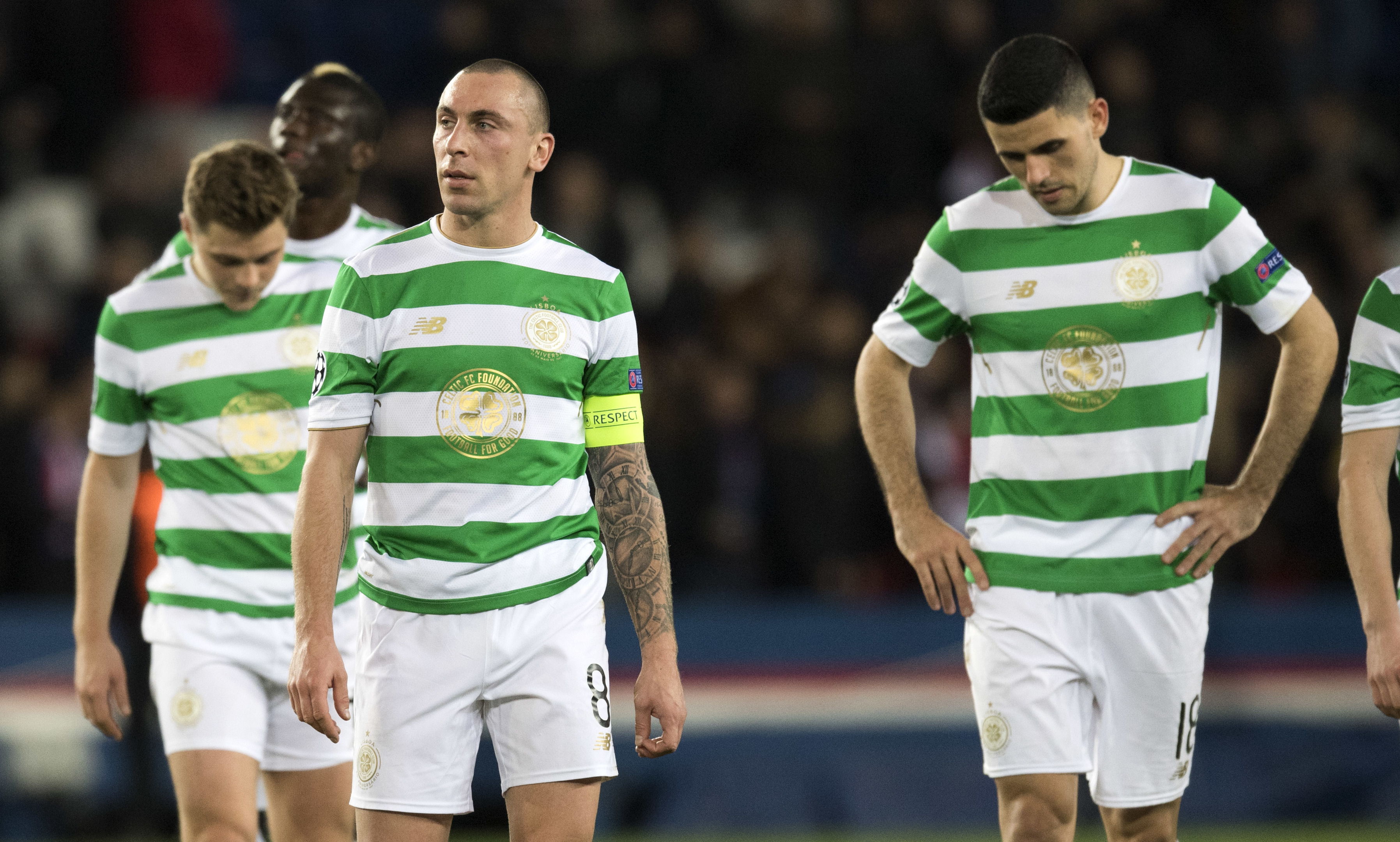 Dejection for Celtic's Scott Brown (left) and Tom Rogic at full-time (SNS Group)