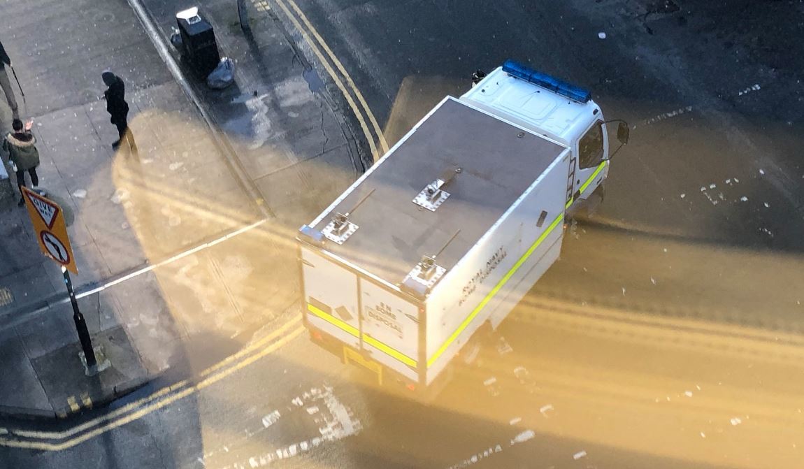 A bomb disposal unit outside the office block