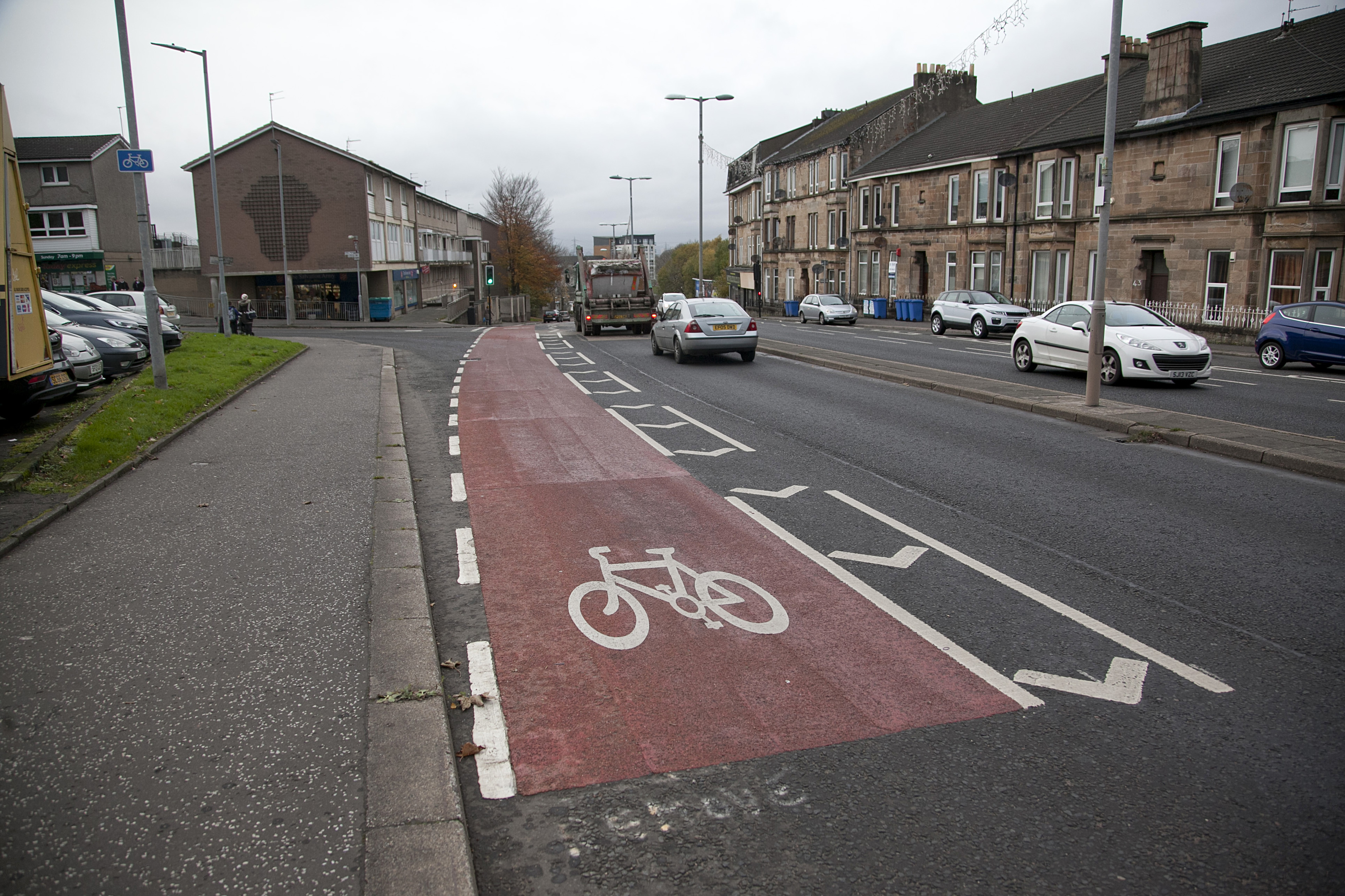 A controversial cycle lane in Cambuslang’s Main Street which cost the local authority almost £325,000 (Alistair Linford)