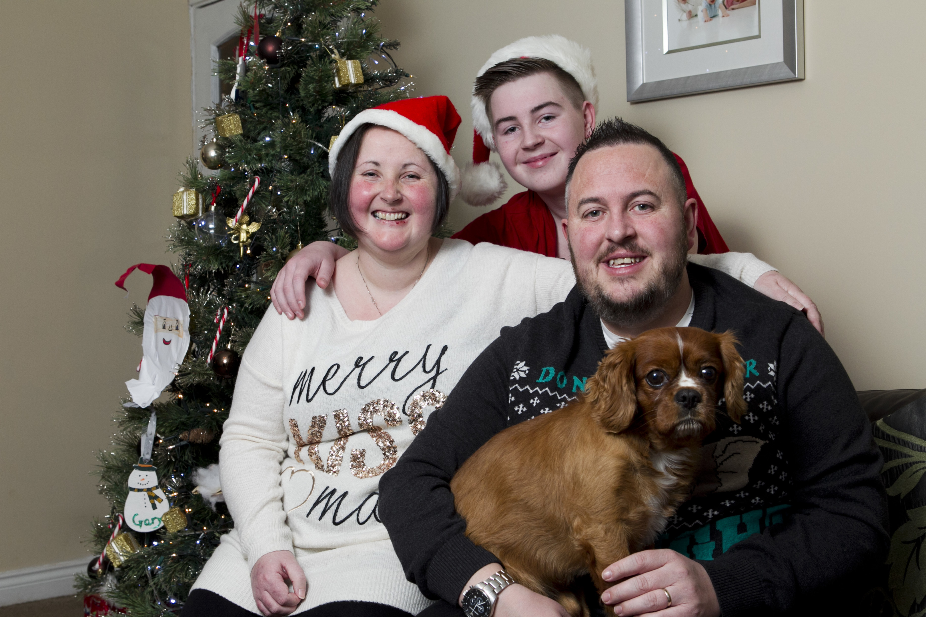 Caroline Burns, with husband Gary, and son Jack. Caroline had a brain tumour, and was told she only had a few months to live - now two years later she is happy to be enjoying Christmas with her family. (Andrew Cawley, Sunday Post)