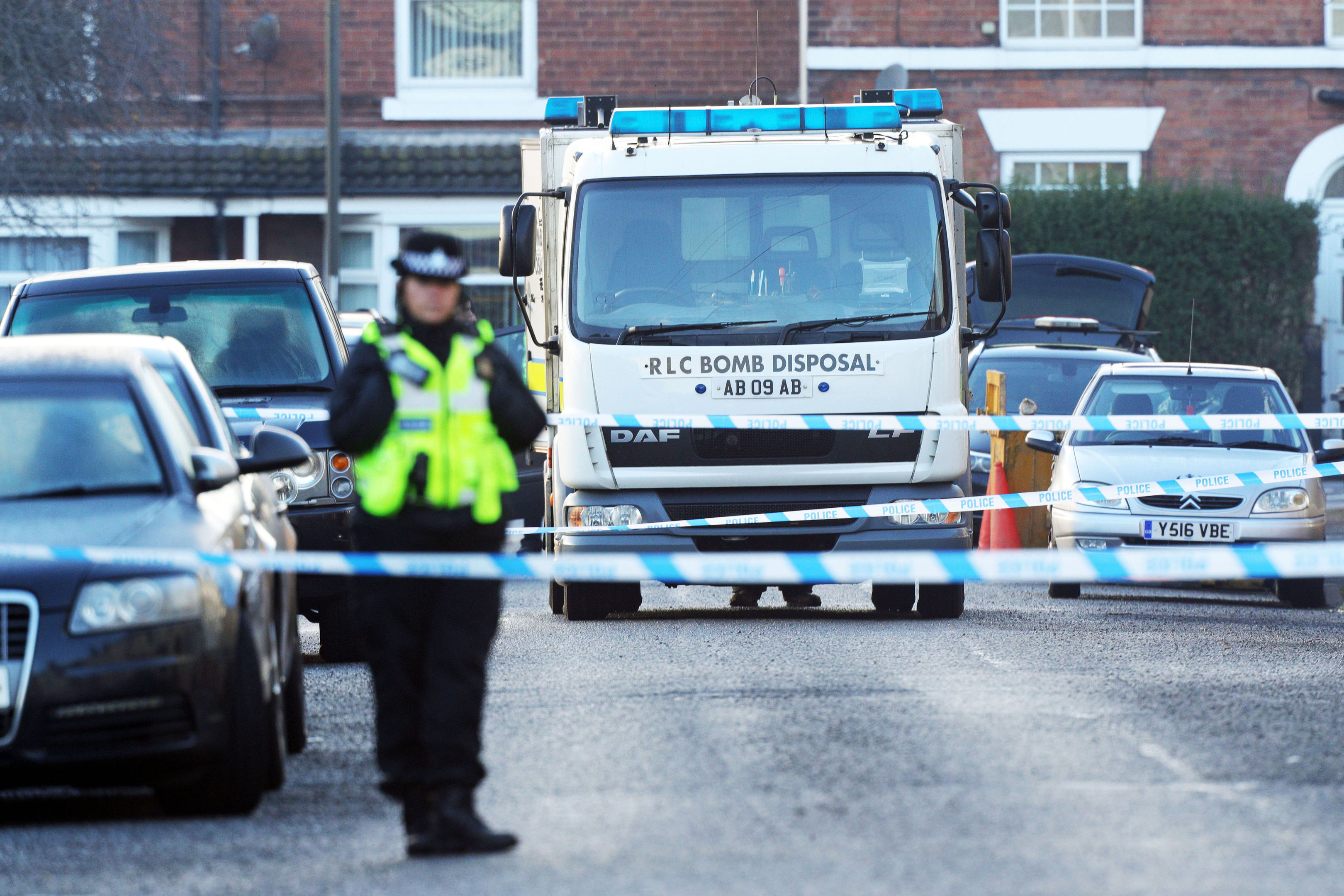 Police and the Bomb Disposal Unit outside a property in Chesterfield, Derbyshire, after four men were arrested on suspicion of plotting terror attacks (Aaron Chown/PA Wire)
