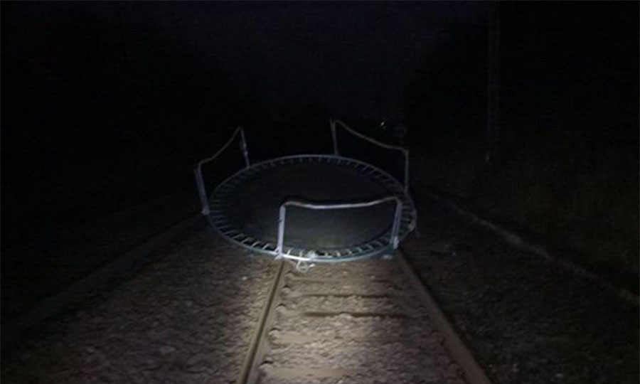 The trampoline blew onto the line near Patterton, Newton Mearns (ScotRail / Twitter)