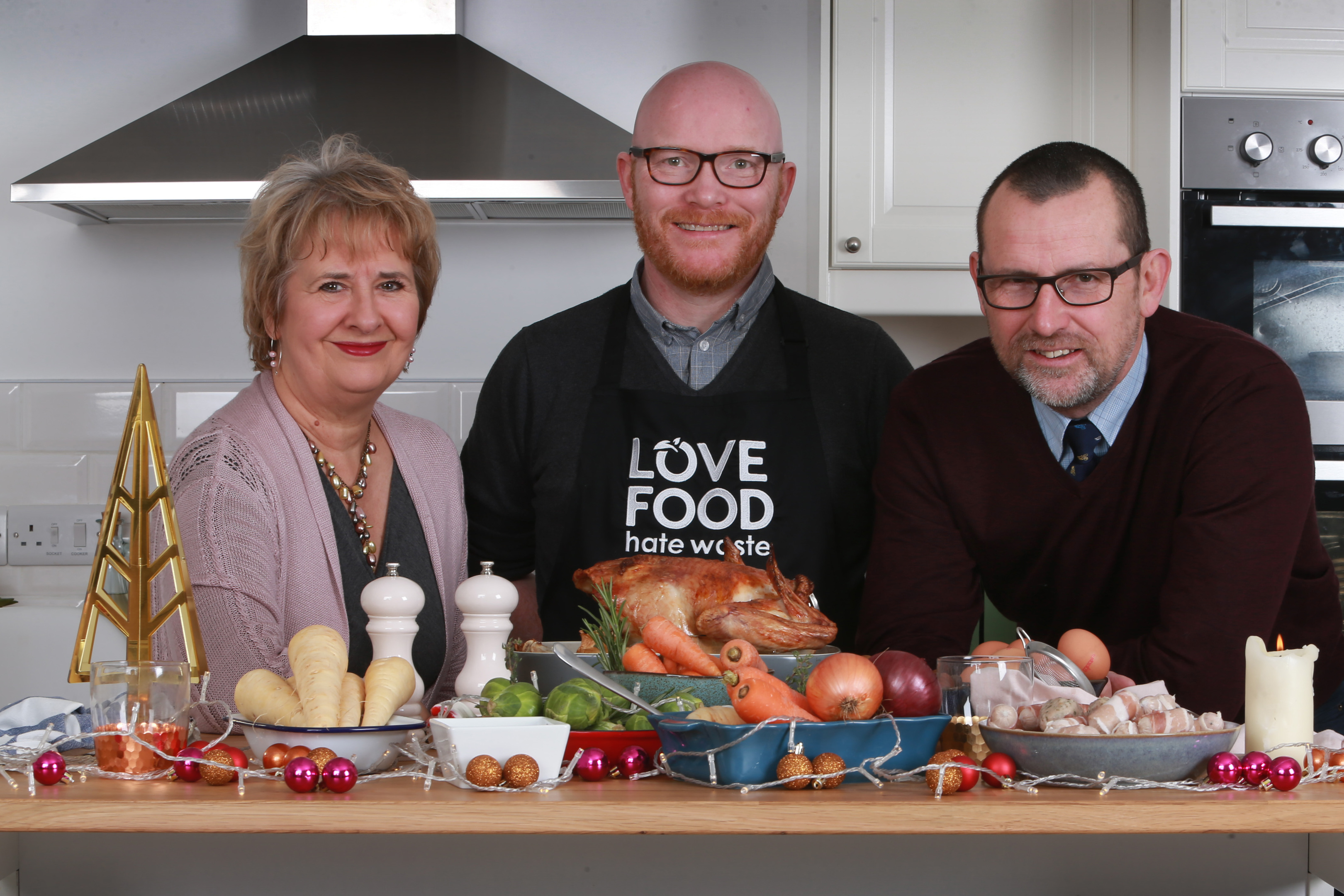 Environment Secretary Roseanna Cunningham, Chef Gary Maclean and Chief Executive of Zero Waste Scotland Iain Gulland. (Stewart Attwood/Zero Waste Scotland/PA Wire)