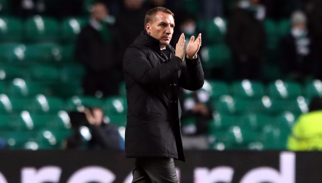 Celtic manager Brendan Rodgers applauds the fans after the match (Andrew Milligan/PA Wire)